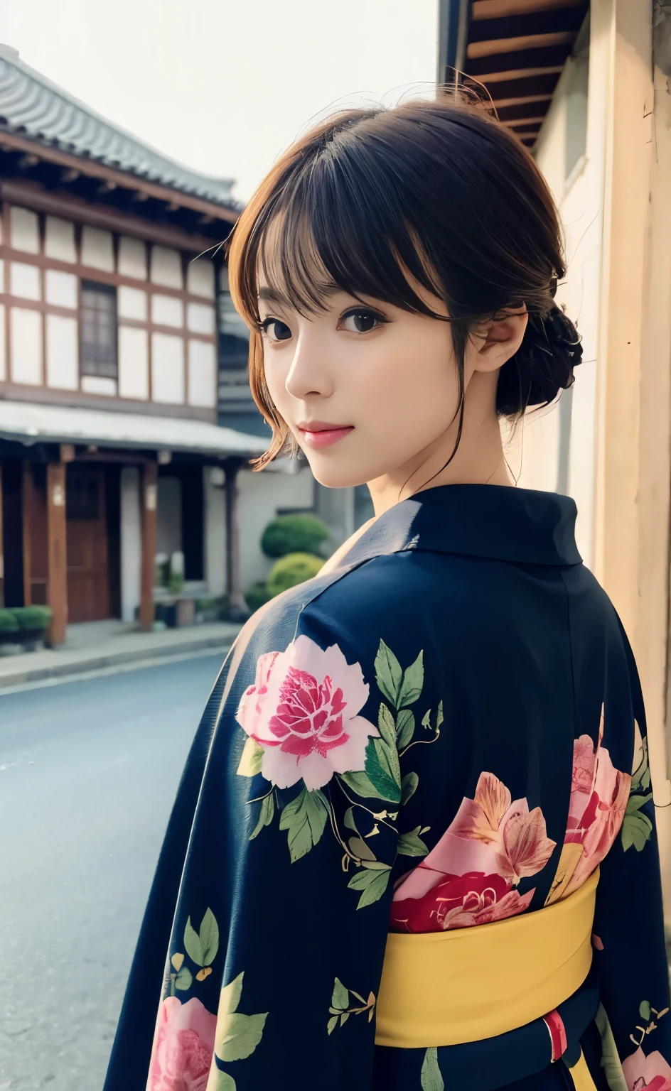 ((A scene from a procession of courtesans walking through the streets of Yoshiwara during the Edo period.)),(Full-body shot of a flashy red kimono from behind,美しいBlack Hairを日本髪に結って頭に差した沢山のHairpin),One girl, one personで, うつむいて笑face, Eyes that capture the light of the chestnut color, Black Hair, hair ornaments, Upper Body, kimono, kimono, From the side, lips, compensate, Tassel, rope, eye shadow, red kimono, shimenawa, Hairpin,((Perfect Anatomy)) ,Masterpiece,Ulzan 6500,(Realistic, photoRealistic),masterpiece, High resolution, Absurd,Natural volumetric lighting and great shadows, 笑face,The depth of the written world,soft delicate beautiful attractive face, Beautiful Edge Oiran_woman, a woman in a kimono posing for a picture ,Perfect Edge Oiran_face,Perfect Edge Oiran_body,edge Oiran_compensate,edge Oiran_Hairstyle  (Saiharu Body),(Tabletop, high quality, 最high quality),(繊細な目とface), Ray Tracing, Highly detailed CG Unity 8k wallpaper,one person,Best image quality,Excellent detail,超A high resolution,Realistic:1.4),Attention to detail,Attention to detail,Beauty condensed in 1girl,Beautiful brown hair,繊細でHigh noseを持つ美しいface,Long limbs like a model,Tight waist,High nose, Clear chestnut eyes, 艶やかなlips,
