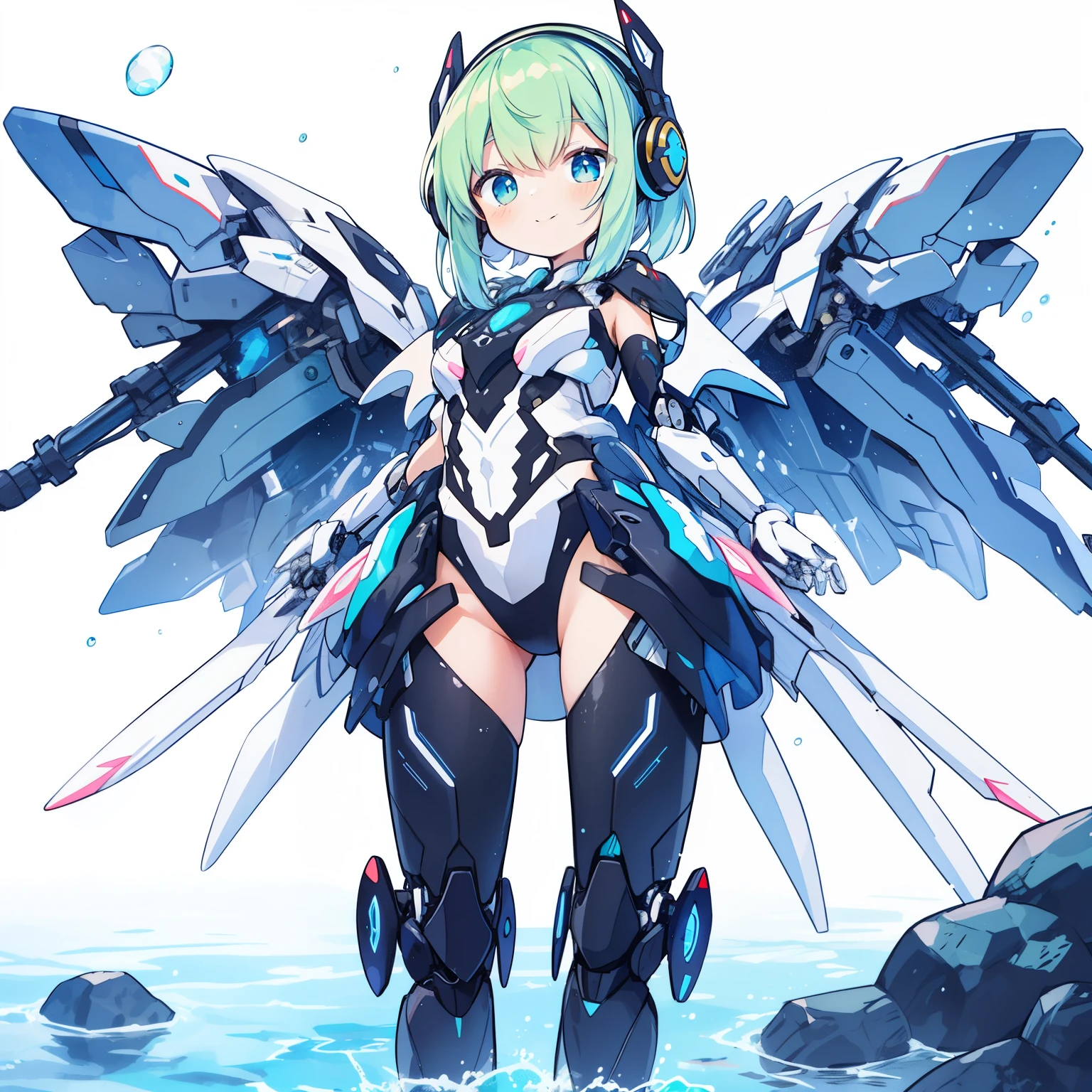 (PastelColors:1.2)、bluetheme、smile,anime girl with wings and headphones standing in front of a white background, mechanized valkyrie girl, mechanical angel, pastel watercolor anime、The background is nature、The smiling girl has wings made of mechanics.、She is wearing a black leotard and a pink miniskirt.、black long gloves、orange high ponytail、black ribbon,anime manga robot!! anime girl, beautiful cyborg angel girl, mecha wings, fully robotic!! girl, angel knight girl, mechanical wings, anime robotic mixed with organic, armor girl, biomechanical oppai, cute cyborg girl, steampunk angel、Fresh green background、girl with、A smile、Beautifully detailed、Moya、colourfull、marble、Particles of light、morning glow、From directly below、Girl jumping into the river、Jumping、clear stream、Rock、summer clothing、Deep River、Water droplets、Dynamism