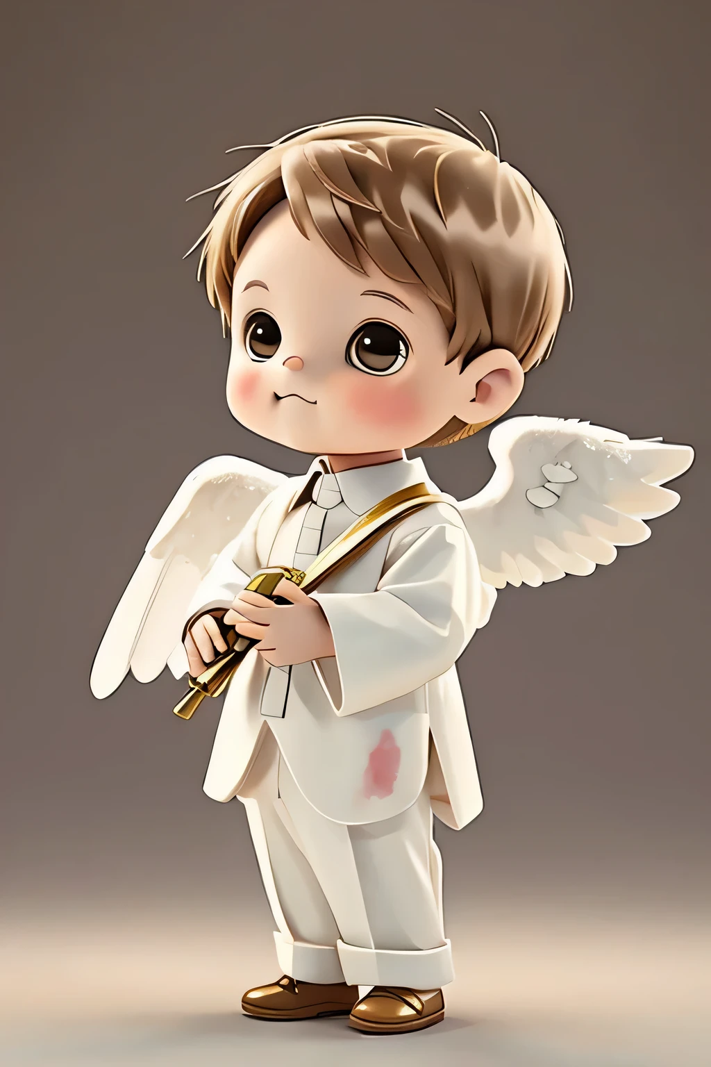 watercolor boy angel, light brown short hair, chibi, first communion, cute, full body, white background
