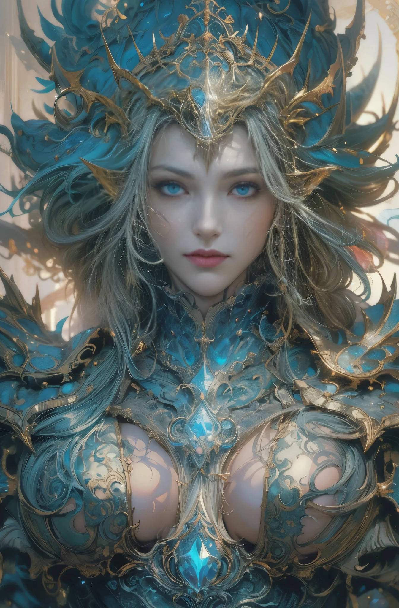 槍を持った美しきfemale dragon knight, Rin々しいfemale dragon knight, A beautiful woman with a dragon, God's Kin, Detailed fantasy art, Fantasy art style, Fantasy style art, highly Detailed fantasy art, detailed Digital 2D Fantasy Art, fantasy artist, epic Fantasy art style hd, High quality fantasy art, Detailed fantasy illustrations, fantasy book illustration, Digital 2D Fantasy Art, Fantasy Art Illustration, 4k fantasy art, author:Jean Jay., Fantasy art style, 2. 5D CGI Anime Fantasy Artwork, epic Fantasy art style hd, Epic fantasy digital art style, Detailed fantasy art, 詳細なDigital 2D Fantasy Art, Luan Jia and Artgerm, 8k fantasy art, female dragon knight, Sharp contours, very fine and beautiful eyes, Blue eyes without pupils, Beautiful Blue Eyes, pretty much beautiful face, Also々exterior, Valhalla, Unparalleled beauty, masterpiece, highest quality, The perfect angle, Perfect composition, Best Shot, Official Art, Cinematic light, Very beautiful and fantastic scenery, chivalry dream, Presence, Michael Letter, Christoph Huge 、Ultra-precision coating, Luminism, art by Carne Griffiths and What a bone Concept Art, 4K resolution, Fractal isometric detailed bioluminescence , 3D Rendering, Octane Rendering, Exquisitely crafted , Cinematic, Art Station'trendy, Isometric Center, Surreal cover photo, Amazing full color, Handwriting, Hit definition , Cinematic,Great background, Abstract Beauty,stand, Approaching perfection, Pure Form, Golden Ratio, Minimal, Concept Art, By Brian Froud、Karn Griffiths、What a bone、John William Waterhouse, Intricate details, 8K Post-Production, High resolution, Hyper Detail, Art Stationのトレンド, Studio shot, Intricate details, Very detailed, Greg Rutkowski, Encounter with an Ancient Dragon, Close-up