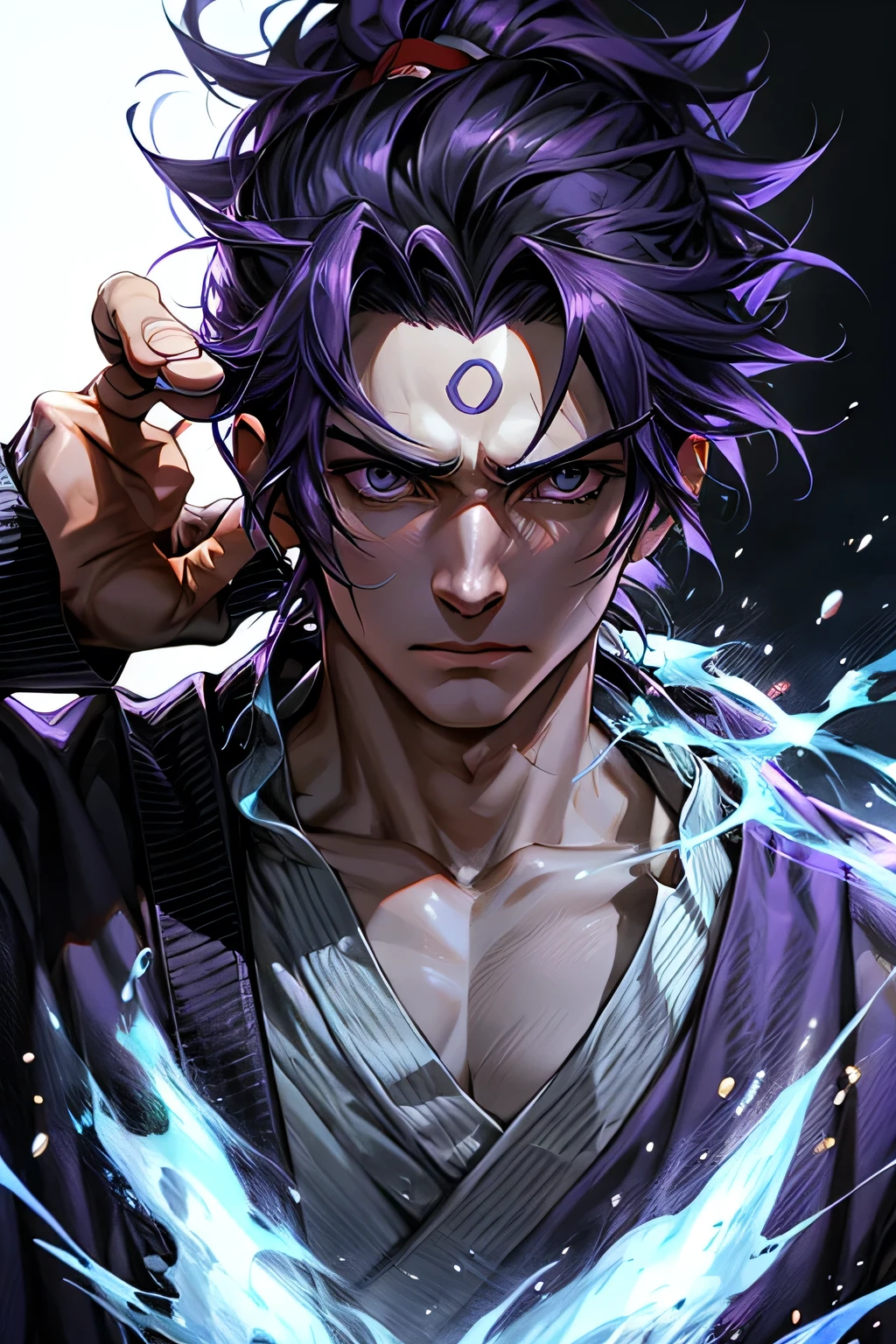 (masterpiece, 最high quality:1.2),One boy,alone,(Sōsuke Aizen),close,Cool pose,bleach, Powerful aura, Purple aura,8k,64k, High resolution, unparalleled masterpiece, Dynamic Lighting, Cinematic, amazing, (Face close-up)､masterpiece, 最high quality, high quality, High resolution, 