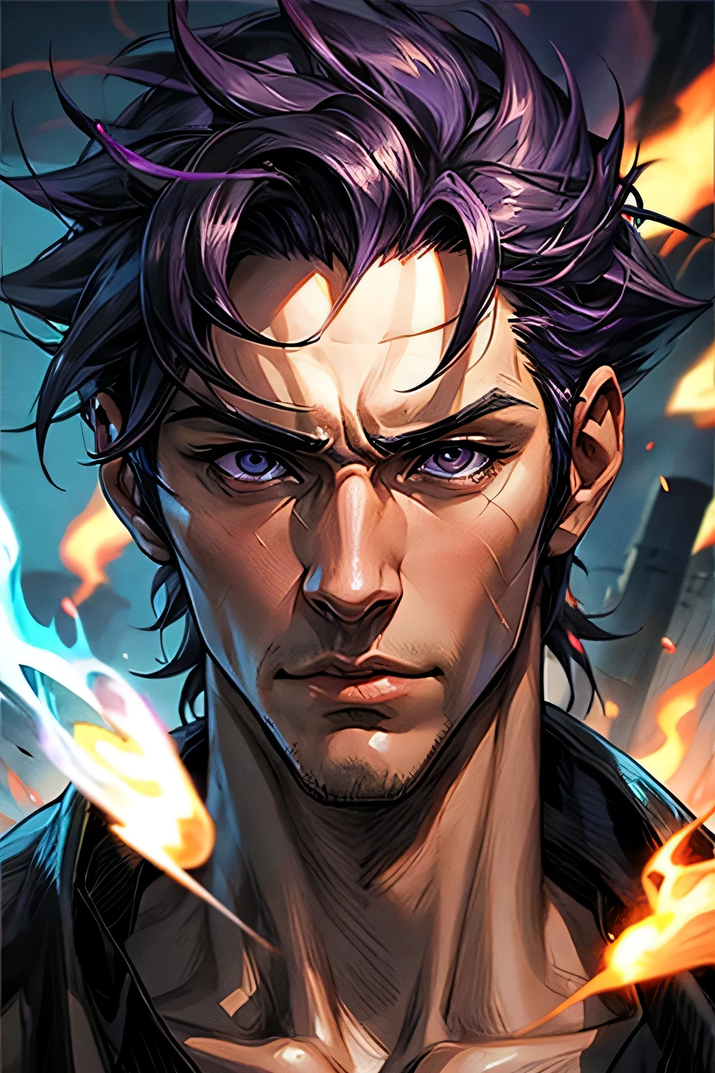(masterpiece, 最high quality:1.2),One boy,alone,(Sōsuke Aizen),close,Cool pose,bleach, Powerful aura, Purple aura,8k,64k, High resolution, unparalleled masterpiece, Dynamic Lighting, Cinematic, amazing, (Face close-up)､masterpiece, 最high quality, high quality, High resolution, 