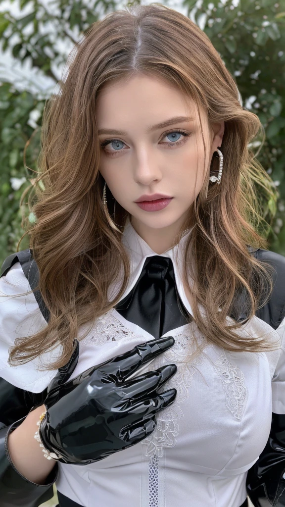 1 miniature Beautiful beautiful woman - Yuan Sayuki, ((top quality, 8K, Masterpiece:1.retty woman, 1 woman, huge breasts:1.3, a slim body:1.1, lush GINGER short hair, (shower, wet body, wet clothes:1.1), very detailed face, detailed lips, detailed eyes, double eyelids, Detailed blue eyes, чрезвычайно Detailed Outstanding Blue Eyes, short GINGER wet hair, GINGER wet hair, Detailed Outstanding Blue Eyes, innocent look at the viewer, very wet wavy white hair, Detailed Outstanding Blue Eyes, huge cross earrings, Outdoors, badges behind, gothic maid uniform, sexy maid dress, bare chest, huge chest tattoo, detailed huge catholic cross earrings, chest tattoo, Outside, wear a silver cross (Detailed cross shape), reality mode, wet breasts, black necklace, human crowd behind, black latex gloves, hair of white snowy colour, night time, red neon lights, demonic nun, nimbus (golden lighting ring above her head), angel, snowy weather, sexy pose, white lingerie, black maid dress, detailed flower wreath made of different colours, open chest