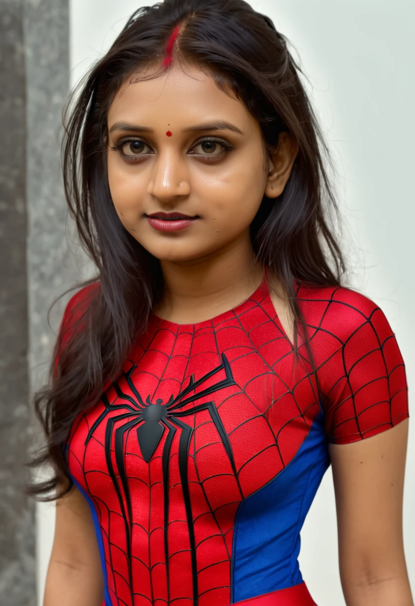 Beautiful indian girl in sexy spiderman costume (realistic:1.1) (hd 4k 8k masterpiece1.4)