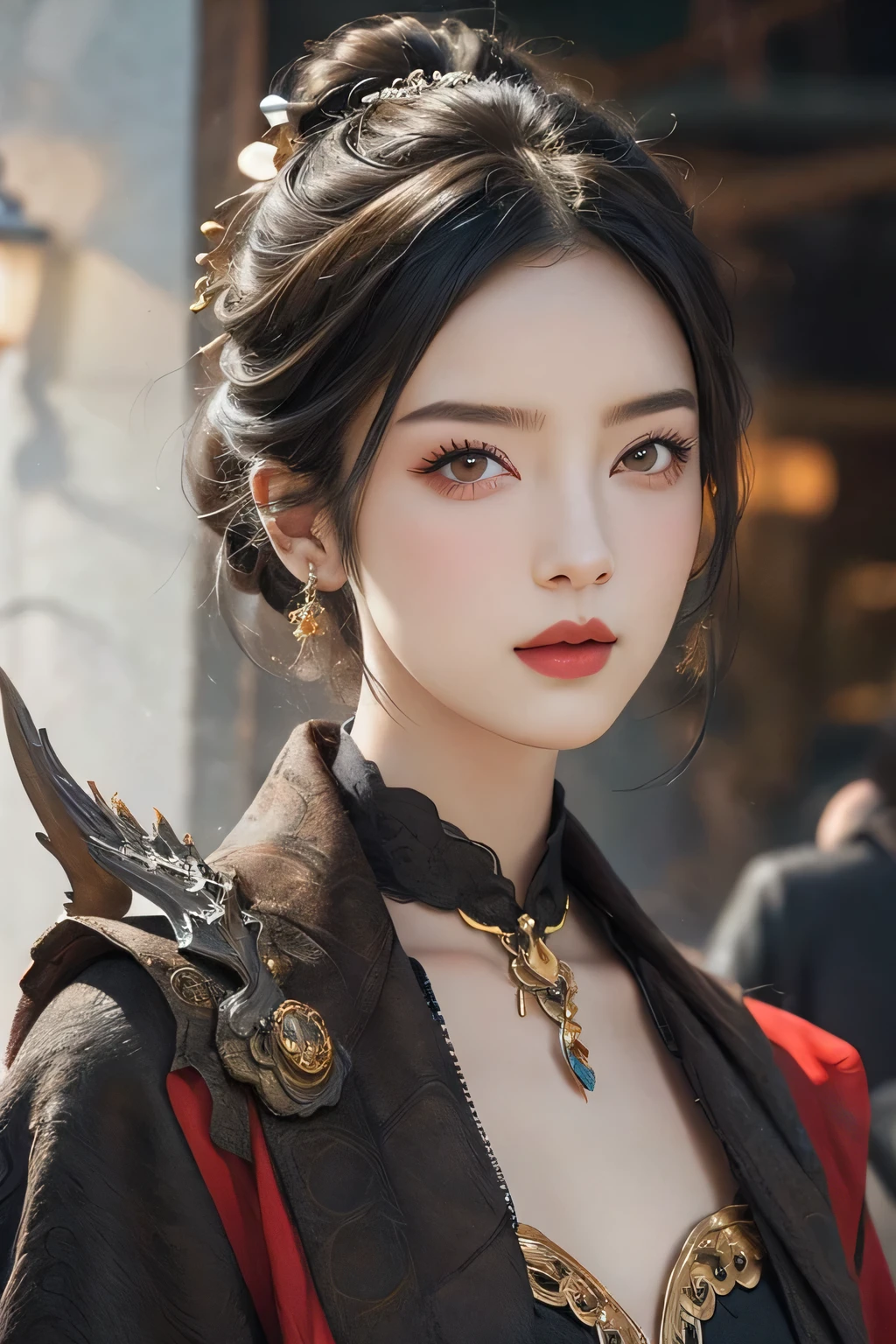Beautiful woman with red eyes posing for elegant photo with black giant dragon, arpino,Gray Hair,Face to face, Ultra-realistic, Clear images