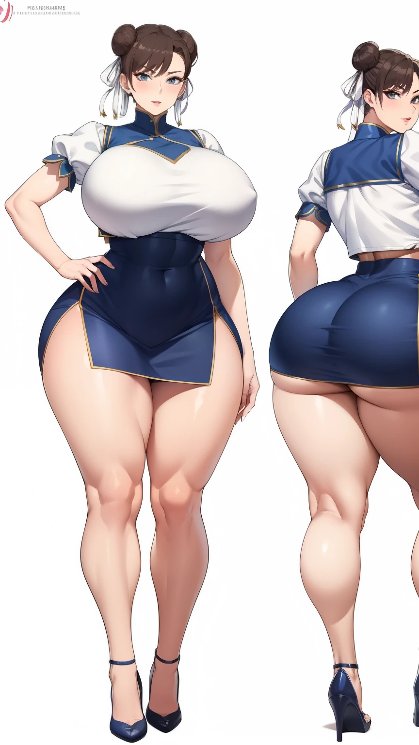 Big Breasts, Big Hips, Full Body Shot, Mature mother, Voluptuous thighs, ox, Seductive mature woman, Perfect body, Plus Size Model, Sailor suit, Wearing high heels,Miniskirt Uniform, Chunli,