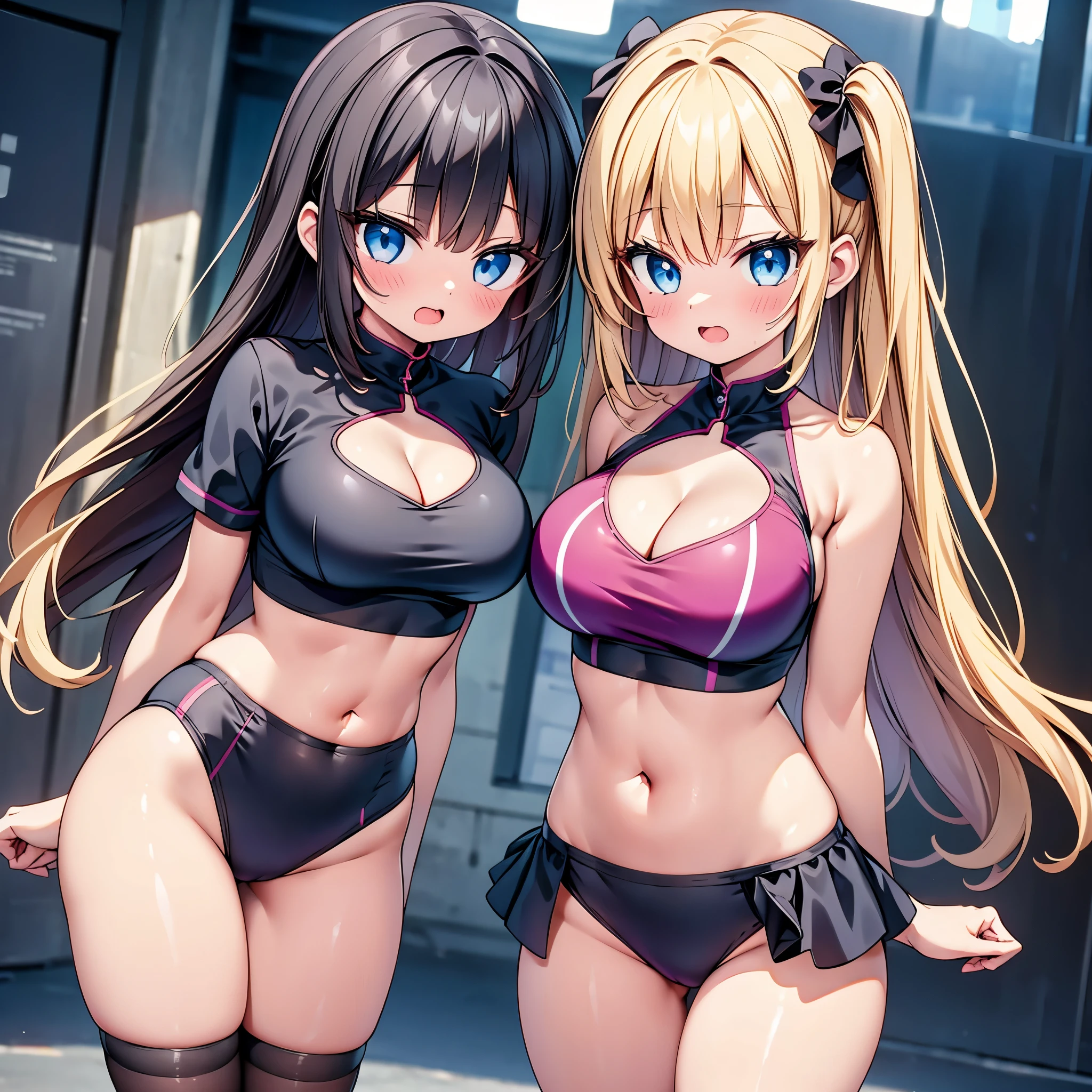 (cute eyes:1.2), (sparkling eyes:1.2), highest quality,wonderful,finely,extremely detailed CG Unity 8K wallpaper, (Stand in line:1.2), (3 girls, clothed), (competition swimsuit :1.1), (cleavage cutout:1.6), (crop top navel:1.6), (midium breasts), (open mouth:1.1), (long tongue:1.1), (mouth drool:1.1), (black stockings:1.1),(Thighs:1.1),(Waistline:1.1)