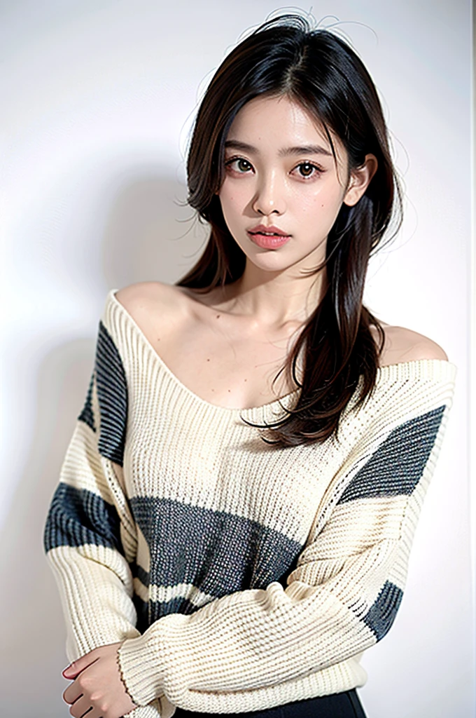 1girl,sweater,white background,
