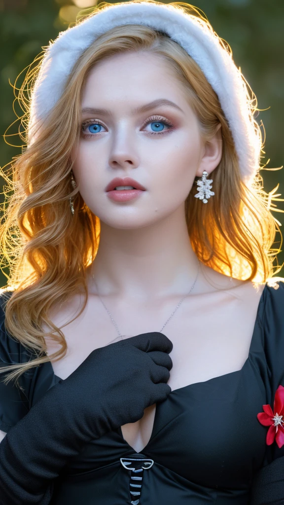 1 miniature Beautiful beautiful woman - Yuan Sayuki, ((top quality, 8K, Masterpiece:1.retty woman, 1 woman, huge breasts:1.3, a slim body:1.1, lush GINGER short hair, (shower, wet body, wet clothes:1.1), very detailed face, detailed lips, detailed eyes, double eyelids, Detailed blue eyes, чрезвычайно Detailed Outstanding Blue Eyes, short GINGER wet hair, GINGER wet hair, Detailed Outstanding Blue Eyes, innocent look at the viewer, very wet wavy white hair, Detailed Outstanding Blue Eyes, huge cross earrings, Outdoors, badges behind, gothic maid uniform, sexy maid dress, bare chest, huge chest tattoo, detailed huge catholic cross earrings, chest tattoo, Outside, wear a silver cross (Detailed cross shape), reality mode, wet breasts, black necklace, human crowd behind, black latex gloves, hair of white snowy colour, night time, red neon lights, demonic nun, nimbus (golden lighting ring above her head), angel, snowy weather, sexy pose, white lingerie, black maid dress, detailed flower wreath made of different colours, open chest