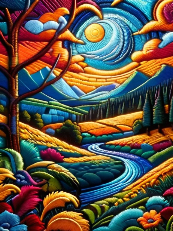 art by Phil Koch, Meghan Howland bluemoon Digital Illustration of a summerscape sunset luminism, ultra highly detailed, 32 k, Fantastic Realism complex background, dynamic lighting, lights, digital painting, intricated pose, highly detailed intricated ral-embroideredpatch