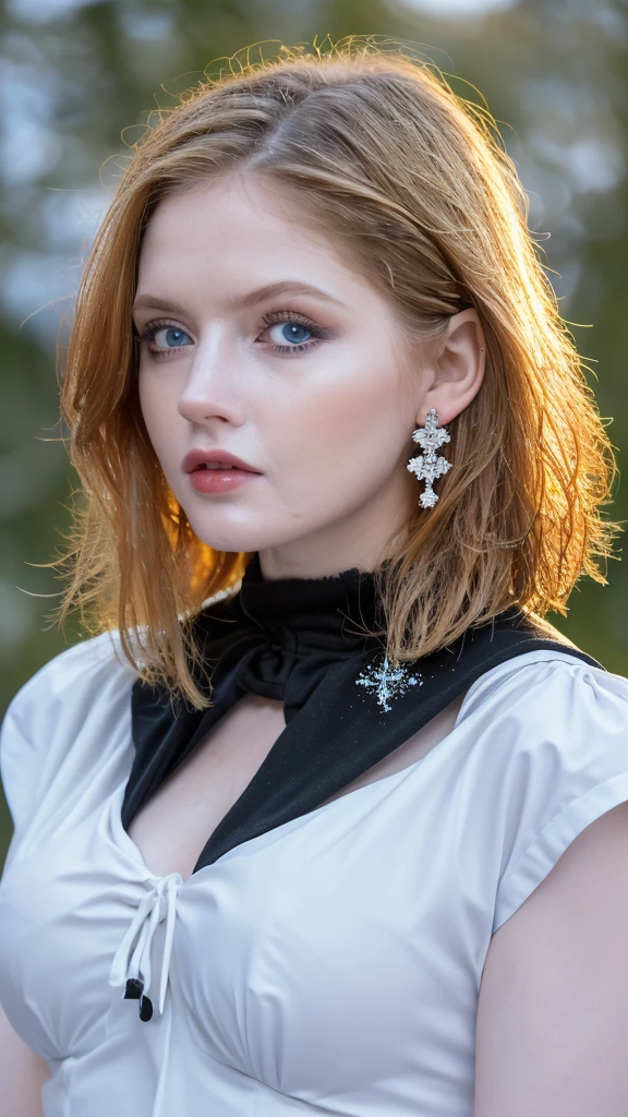 1 miniature Beautiful beautiful woman - Yuan Sayuki, ((top quality, 8K, Masterpiece:1.retty woman, 1 woman, huge breasts:1.3, a slim body:1.1, lush GINGER short hair, (shower, wet body, wet clothes:1.1), very detailed face, detailed lips, detailed eyes, double eyelids, Detailed blue eyes, чрезвычайно Detailed Outstanding Blue Eyes, short GINGER wet hair, GINGER wet hair, Detailed Outstanding Blue Eyes, innocent look at the viewer, very wet wavy white hair, Detailed Outstanding Blue Eyes, huge cross earrings, Outdoors, badges behind, gothic maid uniform, sexy maid dress, bare chest, huge chest tattoo, detailed huge catholic cross earrings, chest tattoo, Outside, wear a silver cross (Detailed cross shape), reality mode, wet breasts, black necklace, human crowd behind, black latex gloves, hair of white snowy colour, night time, red neon lights, demonic nun, nimbus (golden lighting ring above her head), angel, snowy weather, sexy pose, white lingerie, black maid dress, detailed flower wreath made of different colours, open chest