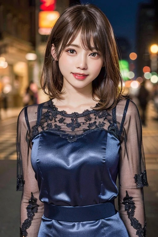 (8k、Raw photo、highest quality、masterpiece:1.2)、(Realistic、Photorealistic:1.37)、Ultra-detailed、超A high resolution、1 girl、Seeing the viewer、Beautifully detailed face、Laughter、narrow、(Narrow waist) :1.3)、Transparent rubber dress、Beautifully detailed skin、Skin Texture、Floated hair、Professional Lighting、Ash gray hair、Spring cityscape