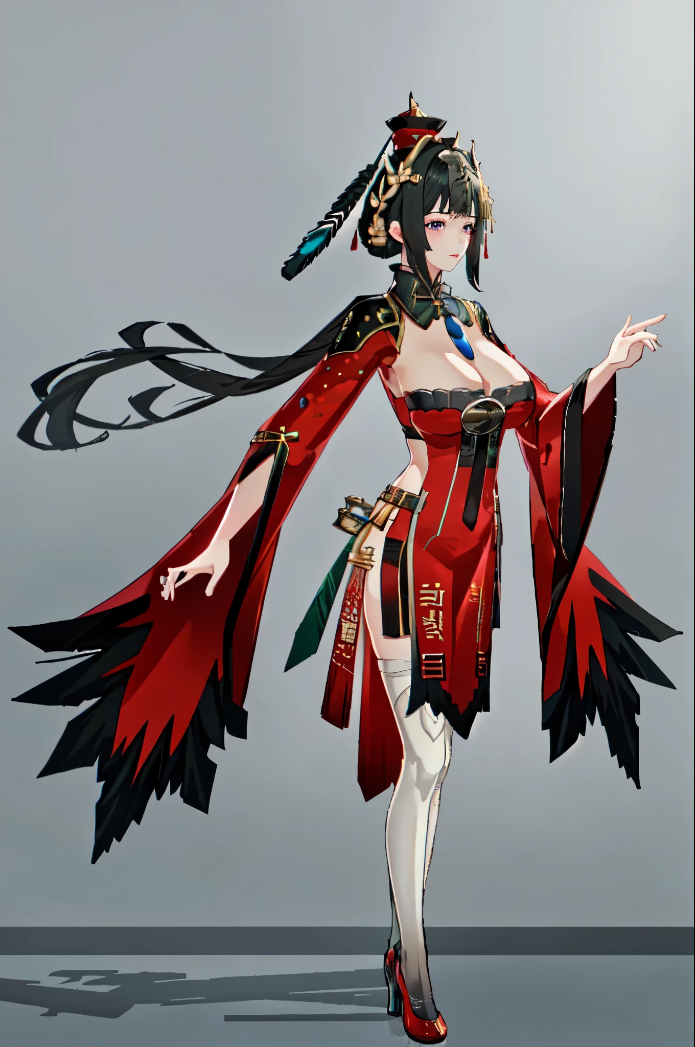 masterpiece, best quality BREAK solo, jianlingguimeng, china dress, highres, 1girl, standing, (large breasts), mature female, hanying, Full body drawing, (masterpiece), (best quality), (hyperdetail), (illustration), ((extremely delicate and beautiful)), (detailed light), (prefect's body), full body drawing, Hanying, HanYing