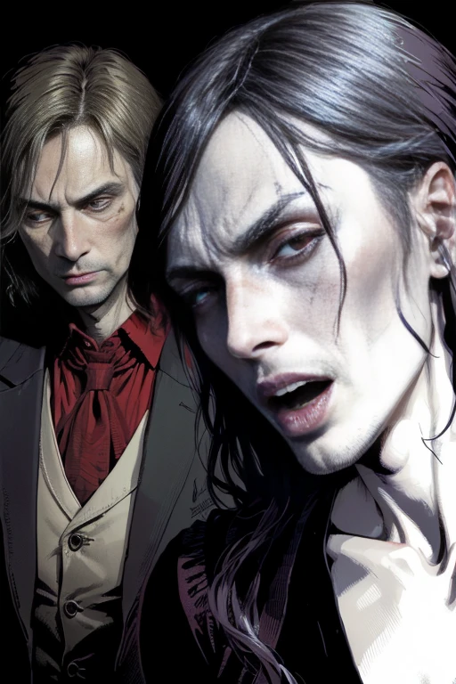 Real Layout Photo、Close-up of a woman in a dress with a bloody face, mads mikkelsen as a vampire, vampire, by Zoran Mušič, Pulp Comics Tile, Inspired by Tim Doyle, Inspired by Ed Murtic, Descriptive!!, paul pope, Inspired by Castlevania, l vampire, by David Palumbo