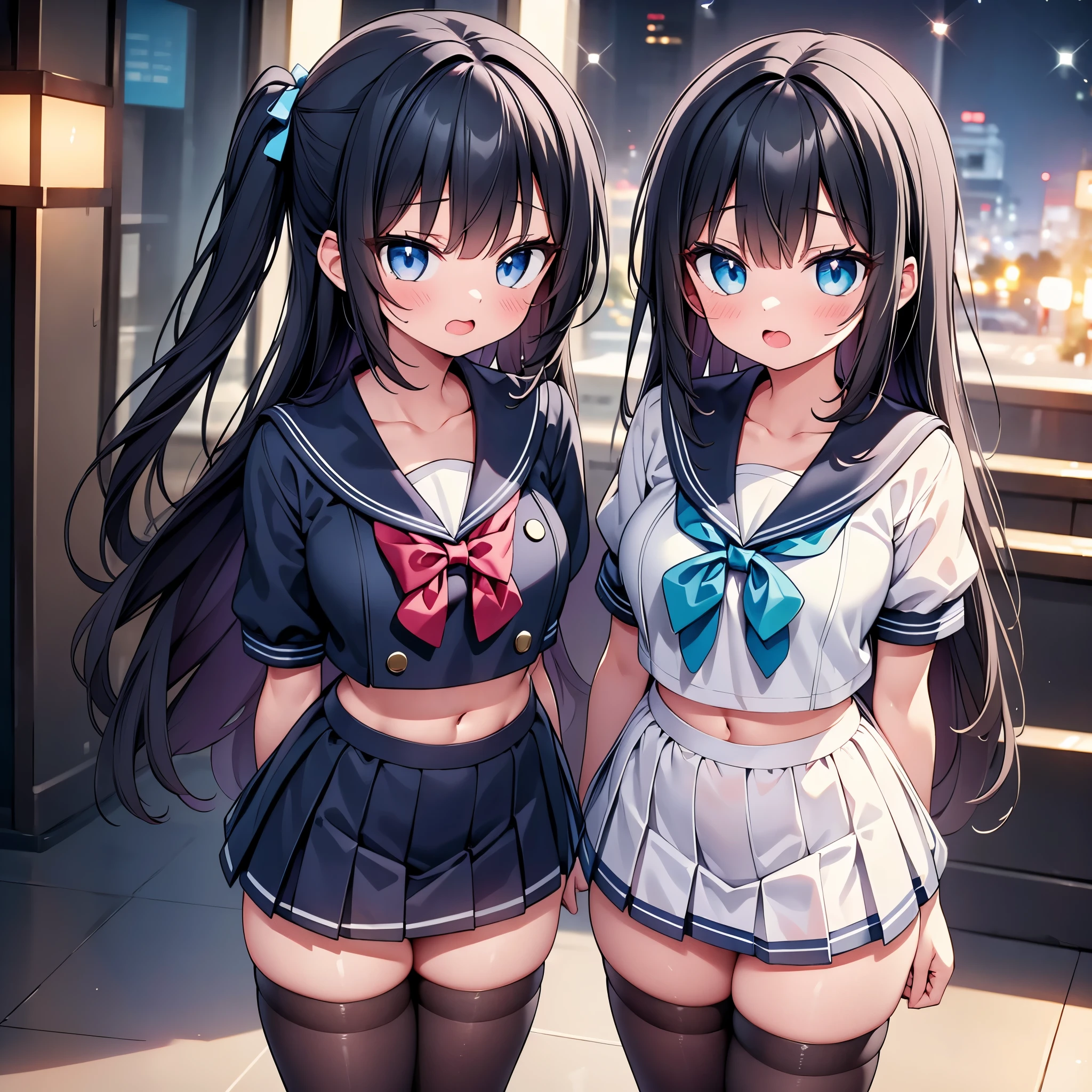 (cute eyes:1.2), (sparkling eyes:1.2), highest quality,wonderful,finely,extremely detailed CG Unity 8K wallpaper, (Stand in line:1.2), (3 girls, Black Hair, cute eyes, sailor uniform, clothed), (cleavage cutout:1.2), (midium breasts), (open mouth:1.1), (long tongue:1.1), (mouth drool:1.1), (black stockings:1.1),(Thighs:1.2),(Waistline:1.2)