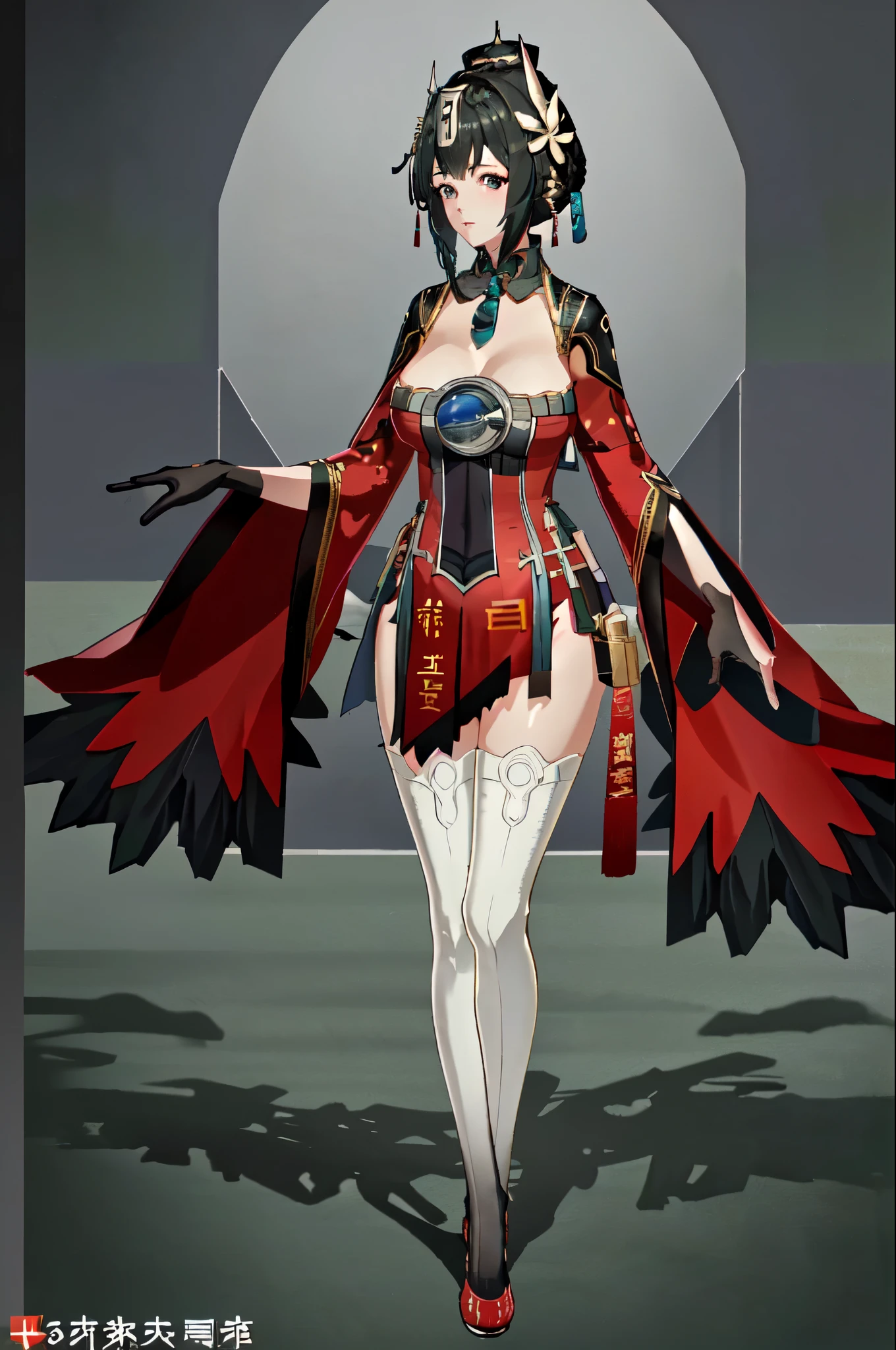 masterpiece, best quality BREAK solo, jianlingguimeng, china dress, highres, 1girl, standing, (large breasts), mature female, hanying, Full body drawing, (masterpiece), (best quality), (hyperdetail), (illustration), ((extremely delicate and beautiful)), (detailed light), (prefect's body), full body drawing, Hanying, HanYing