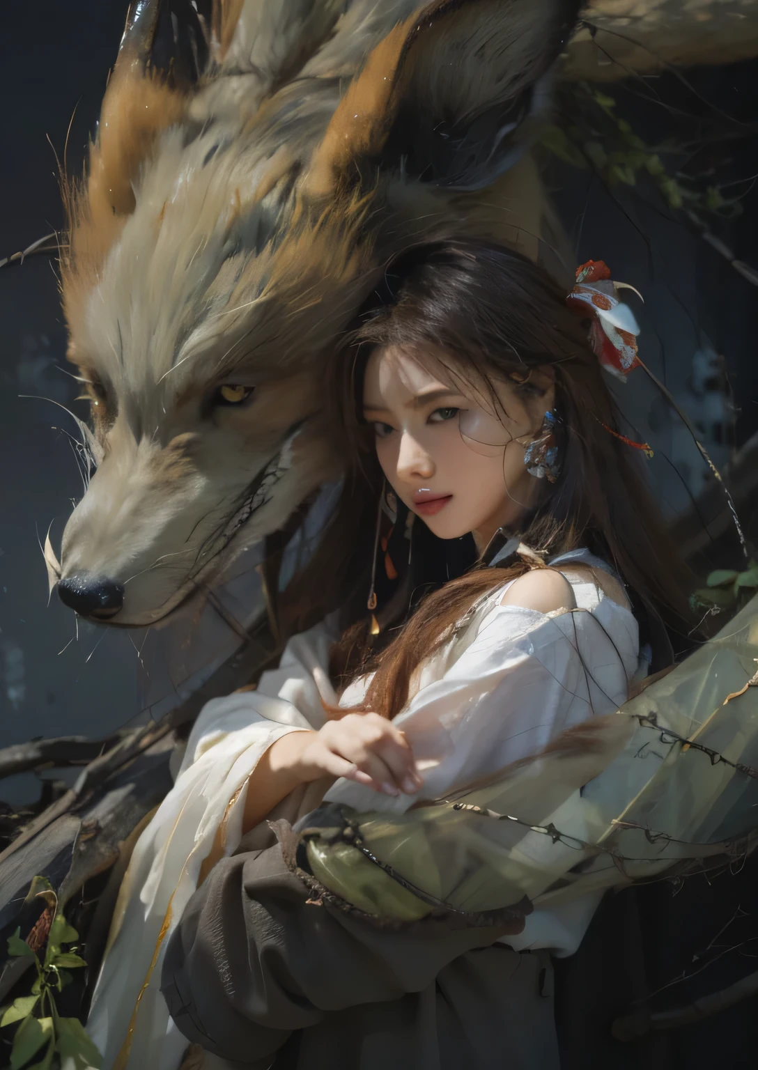 oil, highest quality, masterpiece, Ultra-high resolution, nine tailed fox,