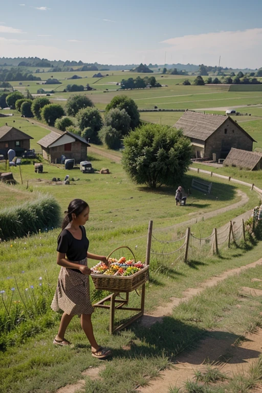 A village in the grassland with some street vendors
