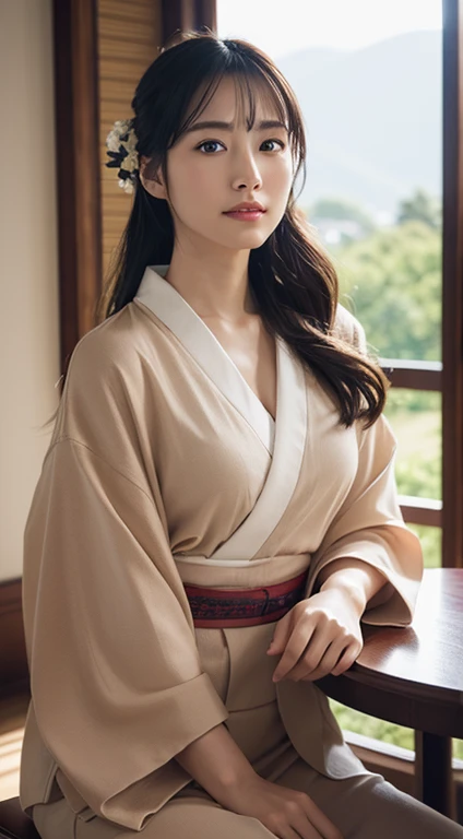 (Photorealistic:1.4), (Top image quality:1.0), (超A high resolution:1.0), 8k, Raw photography, (masterpiece:0.2), (Purelos Face_v1:0.5)、(最高quality Detail:1.2)、Realisticな、8k UHD、High resolution、(One Girl:1.2)、超detailedな、High quality textures、Intricate details、detailed、非常にdetailedなCG、High quality shadows、detailed 美しく繊細な顔、detailed 美しく繊細な目、Depth of written boundary、Ray Tracing,One Girl, Japanese girl, cute, kimono、Floral scrunchie, Beautiful Skin, Look forward,please sit down, Sit up straight「thank you」says,Put your hands together gracefully,The land of Japan smiling faintly,Japanese garden,Luxurious Japanese-style room,Sky Porn, Magic Hour, (Realistic:1.3), 細かくdetailedに, quality, (Tabletop:1.2), (Realistic:1.2), (最高quality), (複雑なdetailed), dramatic, Ray Tracing, photograph, +roller