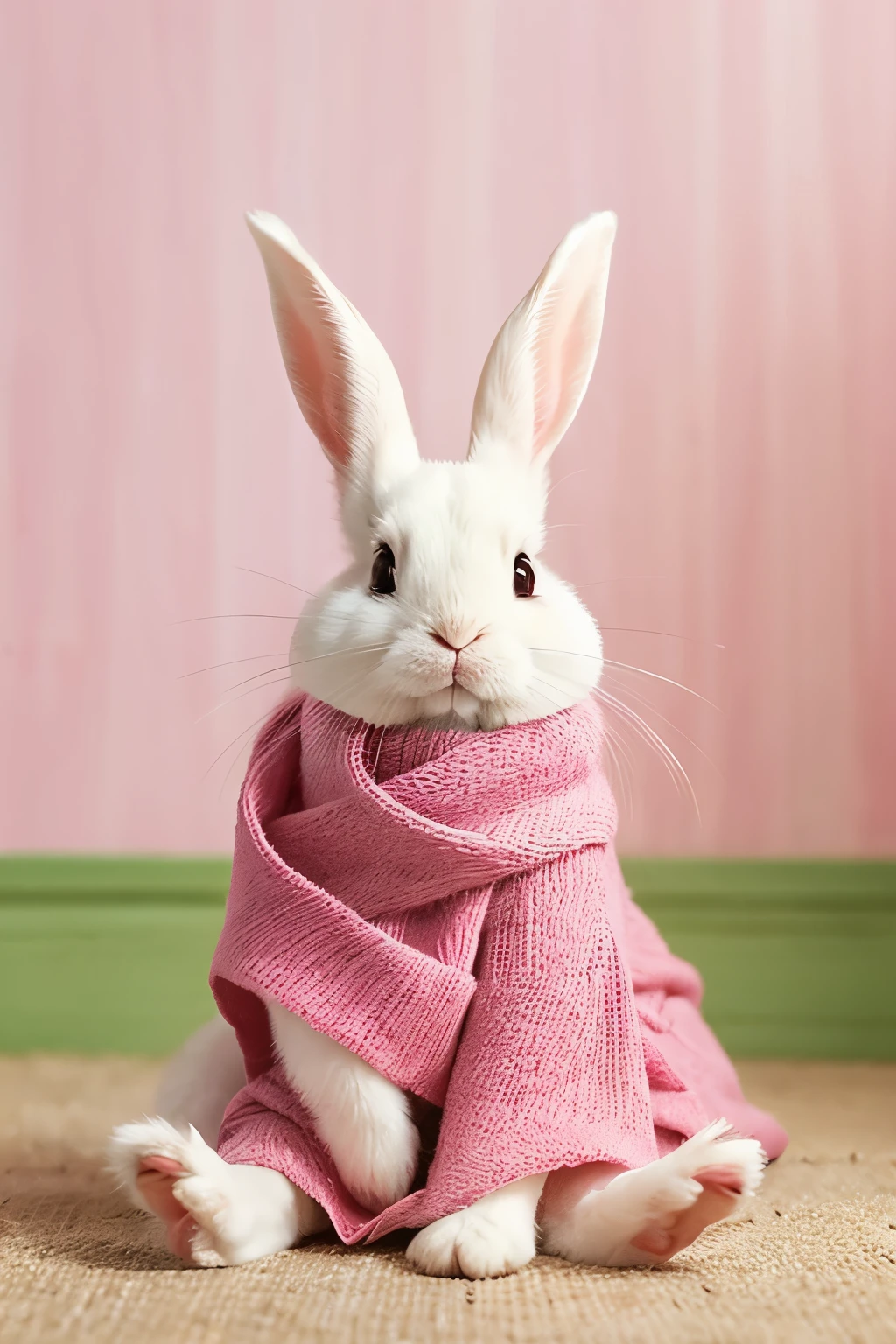 highest quality,The collection is exquisite,Little rabbit with a red scarf,Pink blush,Cute rabbit,rabbit waving,KHD,clear lines、Tsundere Chara、