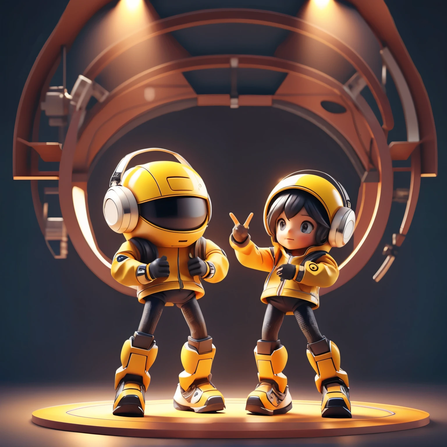 Photorealistic、A photo of a collaboration between a and a robot、Comical dance