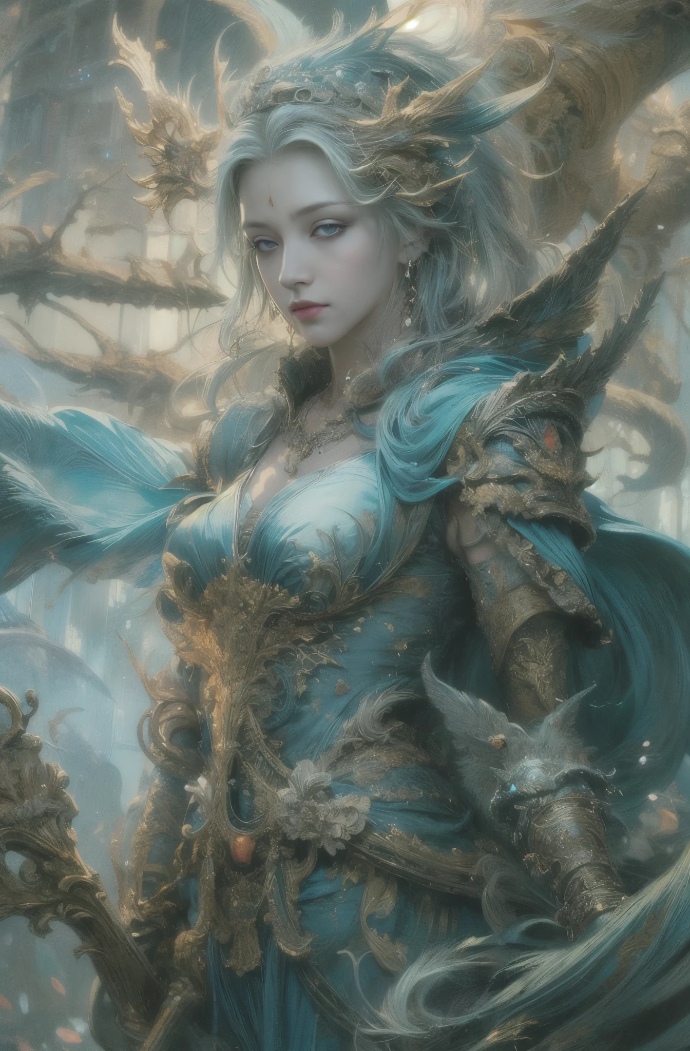槍を持った美しきfemale dragon knight, Rin々しいfemale dragon knight, A beautiful woman with a dragon, God's Kin, Detailed fantasy art, Fantasy art style, Fantasy style art, highly Detailed fantasy art, detailed Digital 2D Fantasy Art, fantasy artist, epic Fantasy art style hd, High quality fantasy art, Detailed fantasy illustrations, fantasy book illustration, Digital 2D Fantasy Art, Fantasy Art Illustration, 4k fantasy art, author:Jean Jay., Fantasy art style, 2. 5D CGI Anime Fantasy Artwork, epic Fantasy art style hd, Epic fantasy digital art style, Detailed fantasy art, 詳細なDigital 2D Fantasy Art, Luan Jia and Artgerm, 8k fantasy art, female dragon knight, Sharp contours, very fine and beautiful eyes, Beautiful Blue Eyes, pretty much beautiful face, Also々exterior, Valhalla, Unparalleled beauty, masterpiece, highest quality, The perfect angle, Perfect composition, Best Shot, Official Art, Cinematic light, Very beautiful and fantastic scenery, chivalry dream, Presence, Michael Letter, Christoph Huge 、Ultra-precision coating, Luminism, art by Carne Griffiths and What a bone Concept Art, 4K resolution, Fractal isometric detailed bioluminescence , 3D Rendering, Octane Rendering, Exquisitely crafted , Cinematic, Art Station'trendy, Isometric Center, Surreal cover photo, Amazing full color, Handwriting, Hit definition , Cinematic,Great background, Abstract Beauty,stand, Approaching perfection, Pure Form, Golden Ratio, Minimal, Concept Art, By Brian Froud、Karn Griffiths、What a bone、John William Waterhouse, Intricate details, 8K Post-Production, High resolution, Hyper Detail, Art Stationのトレンド, Studio shot, Intricate details, Very detailed, Greg Rutkowski, Encounter with an Ancient Dragon, Close-up
