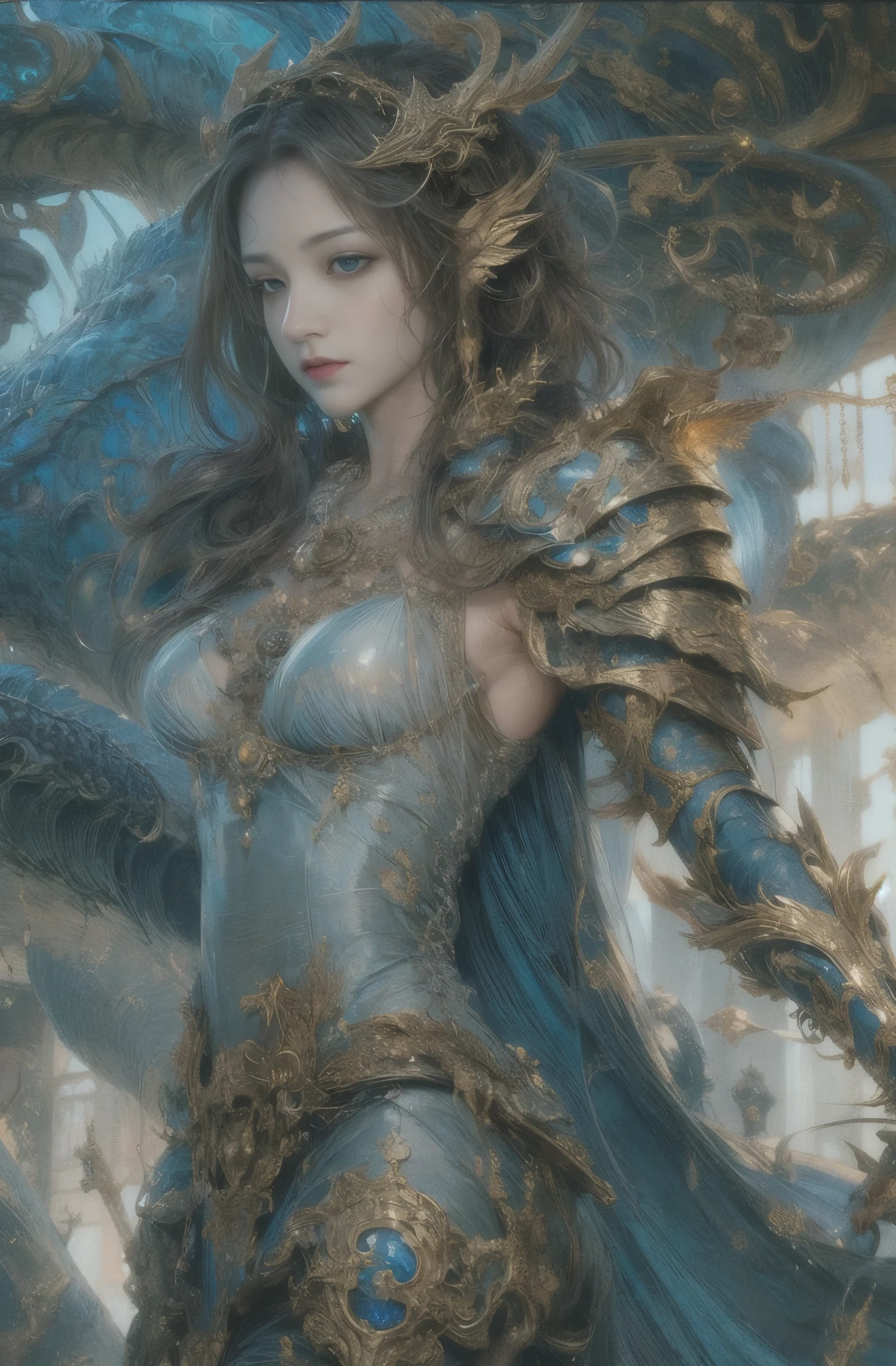 槍を持った美しきfemale dragon knight, Rin々しいfemale dragon knight, A beautiful woman with a dragon, God&#39;s Kin, Detailed fantasy art, Fantasy art style, Fantasy style art, highly Detailed fantasy art, detailed Digital 2D Fantasy Art, fantasy artist, epic Fantasy art style hd, High quality fantasy art, Detailed fantasy illustrations, fantasy book illustration, Digital 2D Fantasy Art, Fantasy Art Illustration, 4k fantasy art, author：Jean Jay., Fantasy art style, 2. 5D CGI Anime Fantasy Artwork, epic Fantasy art style hd, Epic fantasy digital art style, Detailed fantasy art, 詳細なDigital 2D Fantasy Art, Luan Jia and Artgerm, 8k fantasy art, female dragon knight, Sharp contours, very fine and beautiful eyes, Beautiful Blue Eyes, pretty much beautiful face, Also々exterior, Valhalla, Unparalleled beauty, masterpiece, highest quality, The perfect angle, Perfect composition, Best Shot, Official Art, Cinematic light, Very beautiful and fantastic scenery, chivalry dream, Presence, Michael Letter, Christoph Huge 、Ultra-precision coating, Luminism, art by Carne Griffiths and What a bone Concept Art, 4K resolution, Fractal isometric detailed bioluminescence , 3D Rendering, Octane Rendering, Exquisitely crafted , Cinematic, Art Station&#39;trendy, Isometric Center, Surreal cover photo, Amazing full color, Handwriting, Hit definition , Cinematic,Great background, Abstract Beauty,stand, Approaching perfection, Pure Form, Golden Ratio, Minimal, Concept Art, By Brian Froud、Karn Griffiths、What a bone、John William Waterhouse, Intricate details, 8K Post-Production, High resolution, Hyper Detail, Art Stationのトレンド, Studio shot, Intricate details, Very detailed, Greg Rutkowski, Encounter with an Ancient Dragon, Close-up
