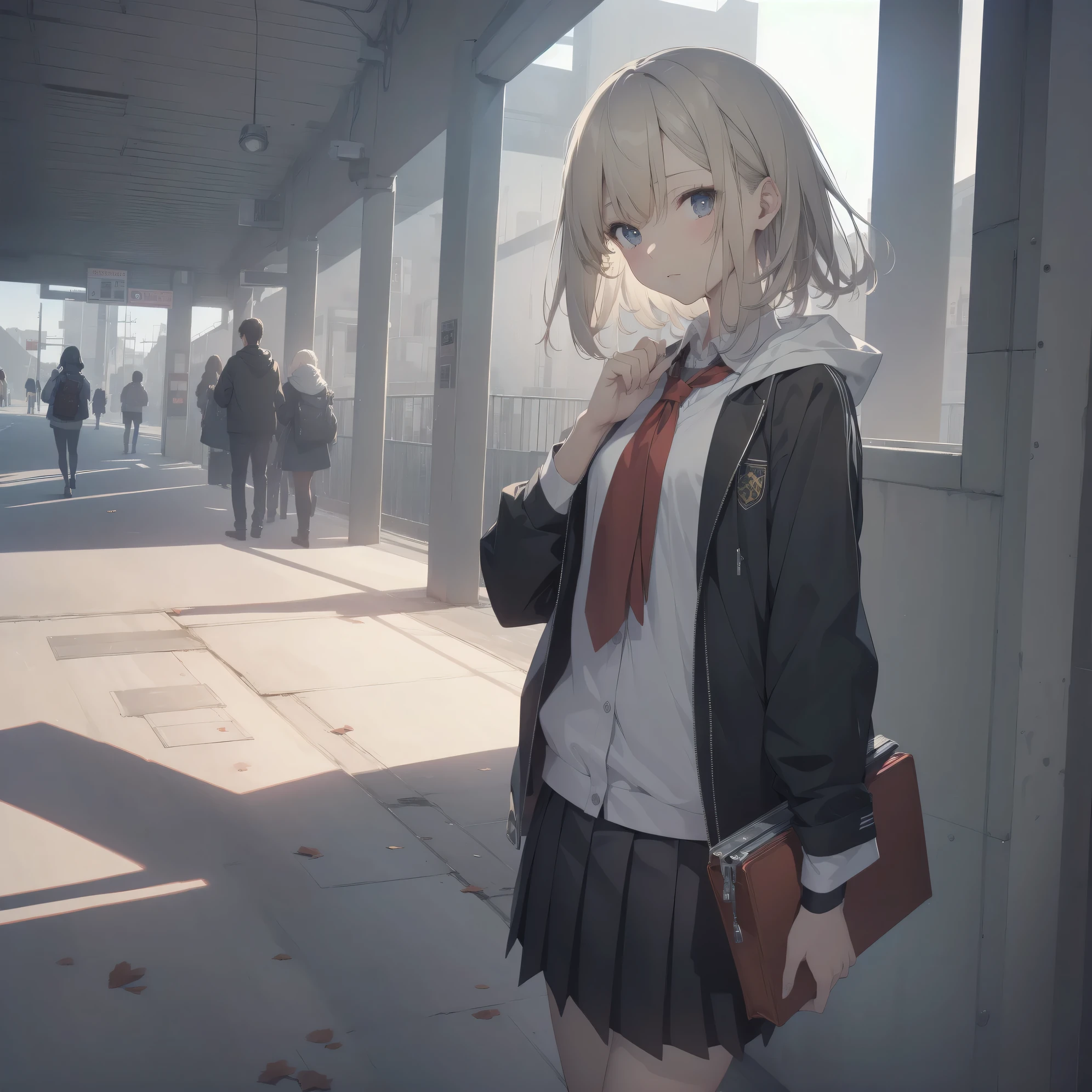 ultra-absurdres-Top quality by artist God, ultra-detailed, high resolution, anime moe artstyle, best anime 8k konachan wallpaper, pixiv contest winner, pool:2810, perfect anatomy,break, 1girl, (Please draw a girl walking sleepily to school alone. )break,(Solo,little female, 13-year-old:1.3),Full limbs, complete fingers,a junior high school student, (very short hair), short cut, flat chest, , small butt, small black eyes, beautiful detailed eyes, well-proportioned iris and pupils, expressive eyes, highres detailed hair, soft expression, school_uniform, neckerchief, collared shirt. pleated skirt,(Detailed Lighting), (Detailed background), in the School commute route. break,super detailed skin, Best cinematic lighting powered by famous artist, 8k,beauty illustration,photoshop_(medium),very aesthetic,break,((artist:modare )), artist:bolze ,artist:oyari_ashito ,artist:kantoku ,