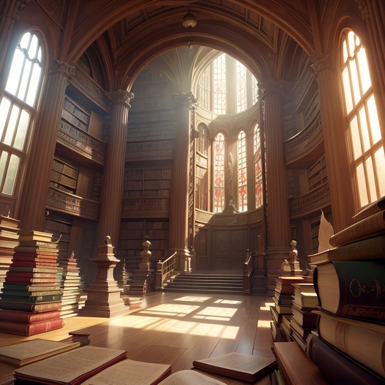 Make an image of I temple library filled with books and scrolls and knowledge 