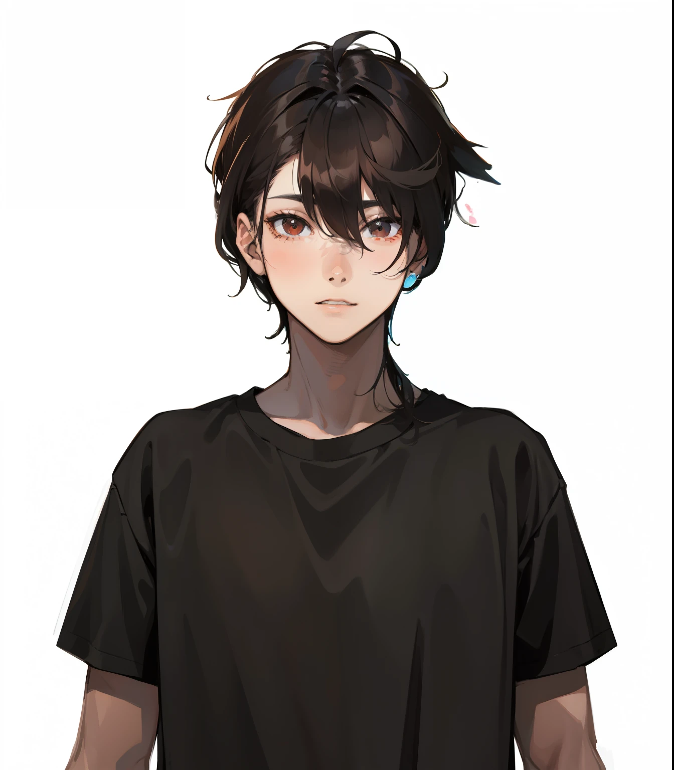 Man in black t-shirt, Brown Skin, Manga Chib, Digital Painting, Cute stickers, various expressions, White Background