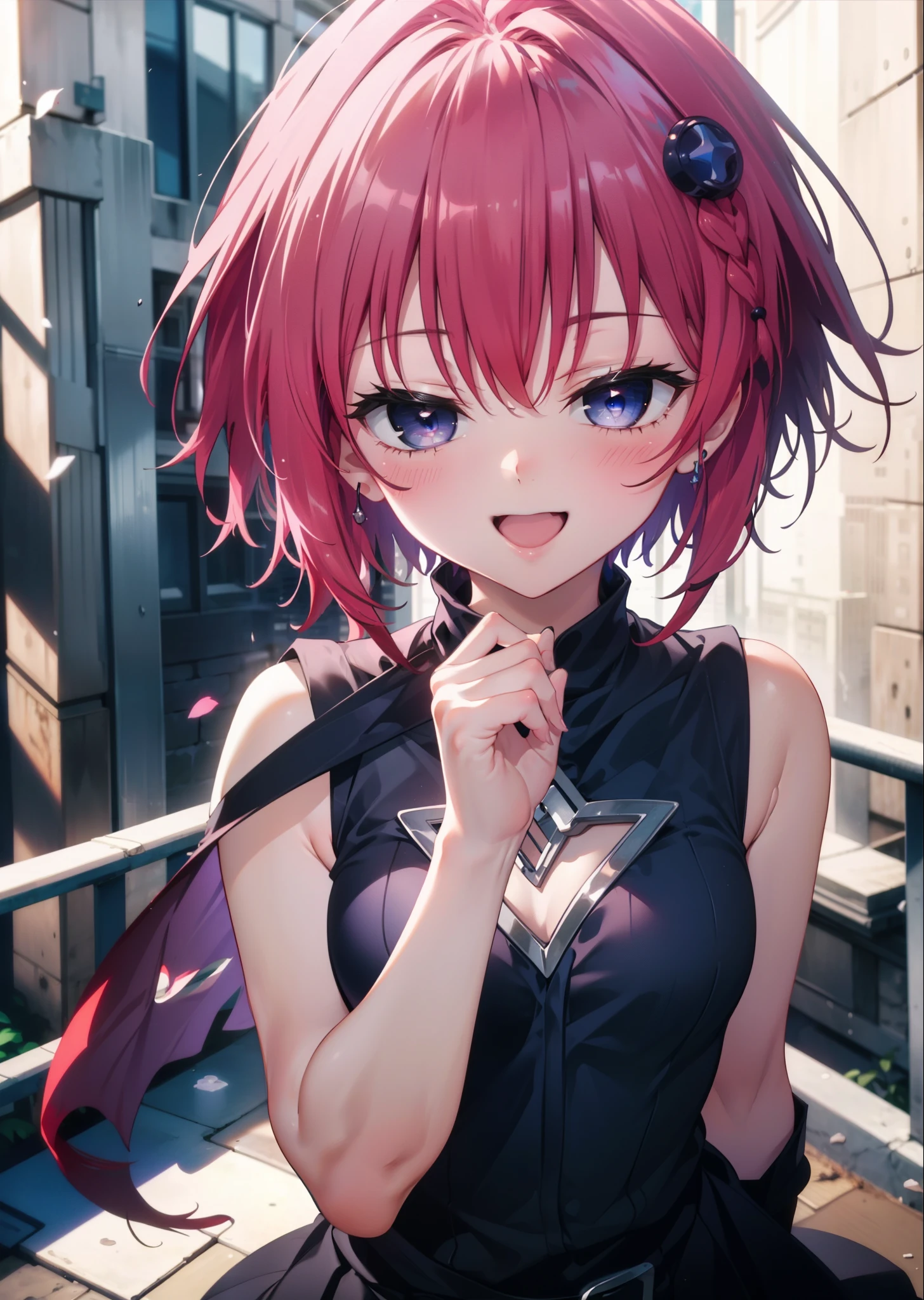 (masterpiece, highest quality:1.2),shape,8k,High resolution,kurosaki mea,Cowboy Shot,As if your whole body is in the illustration,1 girl,happy smile, smile, Open your mouth,Red hair,Long Hair,Upper Body,(Portraiture:1.2),hair ornaments,smile,Purple eyes,Medium Chest,White Hair Band,ponytail,Sleeveless dress,Long skirt,Cute Sandals,happy smile, smile, Open your mouth,smile,blush, Building district (Cowboy Shot:1. 5),(masterpiece:1.2), highest quality, High resolution, unity 8k wallpaper, (shape:0.8), (Beautiful and detailed:1.6), Highly detailed face, Perfect lighting, Extremely detailed CG, (Perfect hands, Perfect Anatomy),