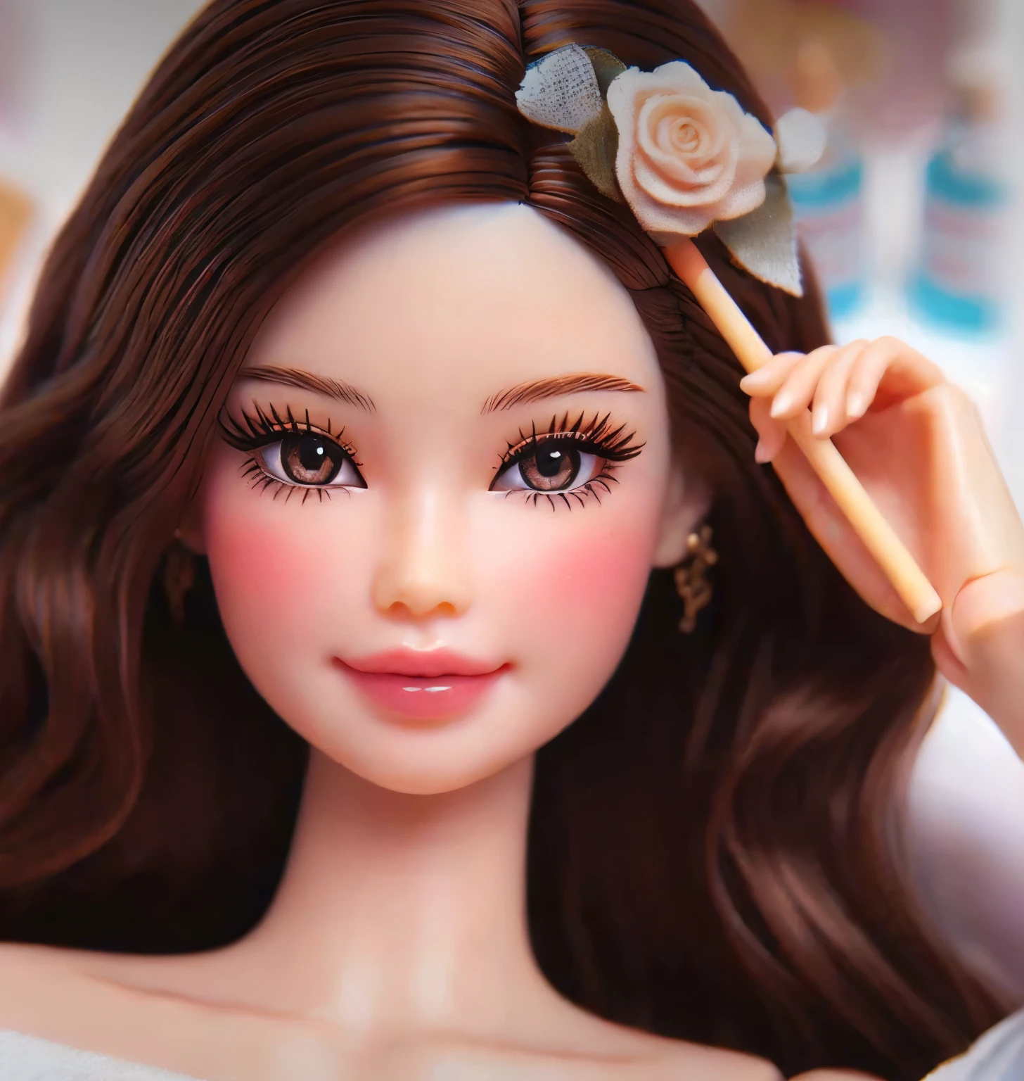 Ulzzang girl, pretty girl,Asian girl, cute face, brown pretty hair, ulzzang beautiful, looking straight at camera