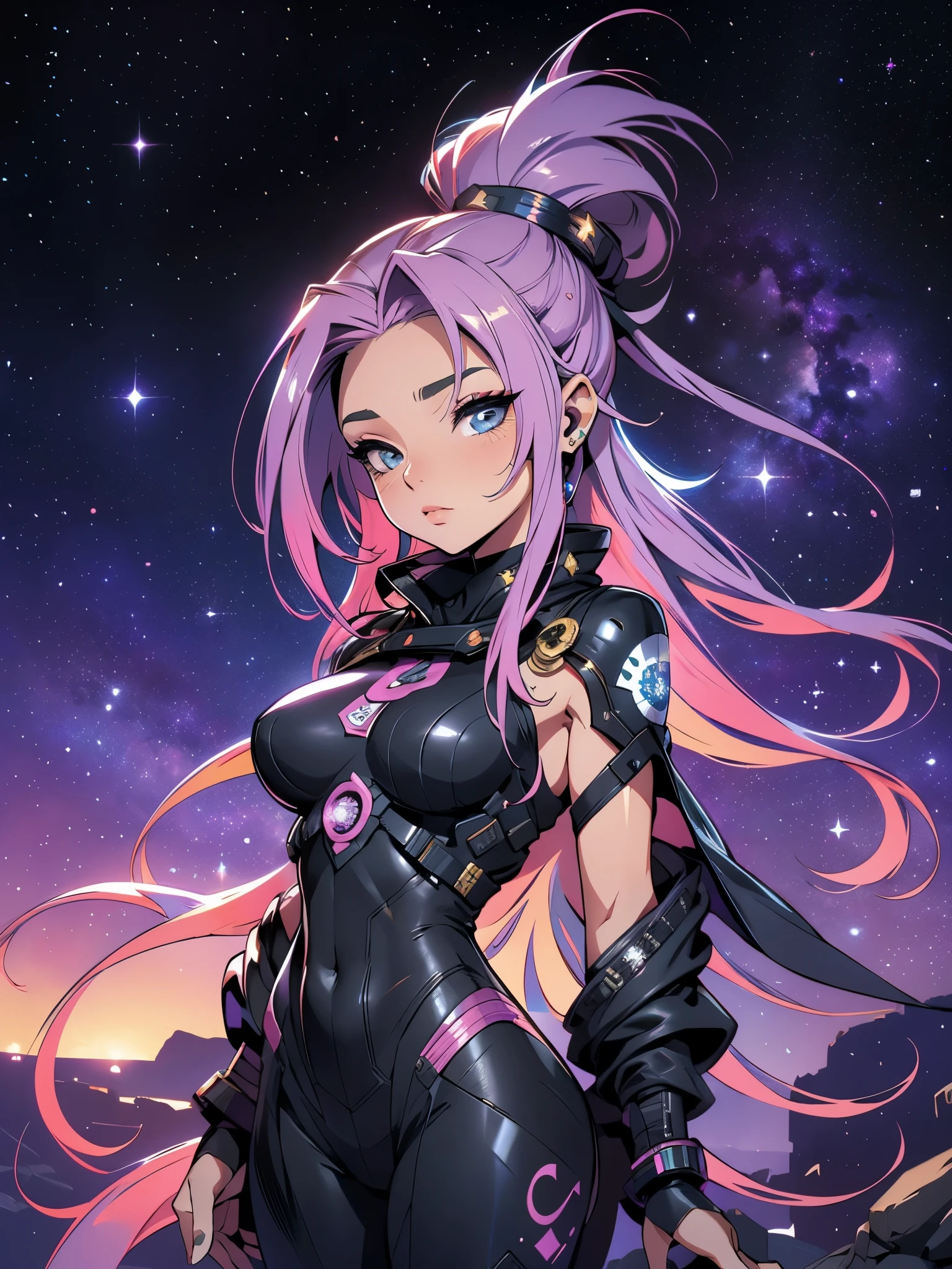 (ultra detailed background, detailed background), absurd, highres, ultra detailed, extremely detailed, 1girl, (nsfw: 1.5), (zentangle: 1.2), (geometric: 1.2), (colorful), (1girl), (sexy girl), alone, (((face and eyes detailed))),((pink eyes)),((long straight loose hair)),((light purple hair)),galactic girl, galaxy, planets, starry sky, space, stars, stars ,((technological boots)),((fluorescent clothing, neon color )),((red sword)), 8k, high quality,  full HD,