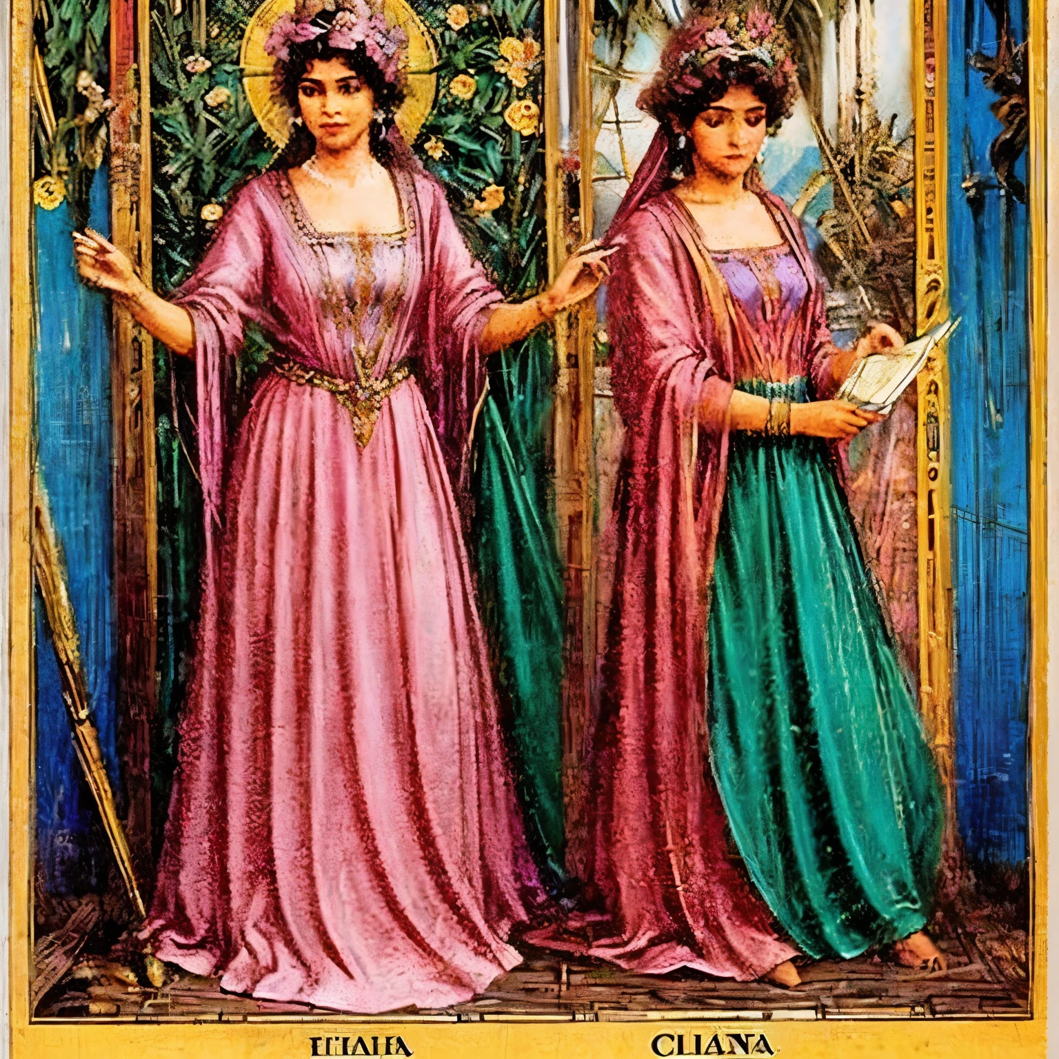 Cigana, mulher de cabelos loiros, segurando uma rosa, tarot cards