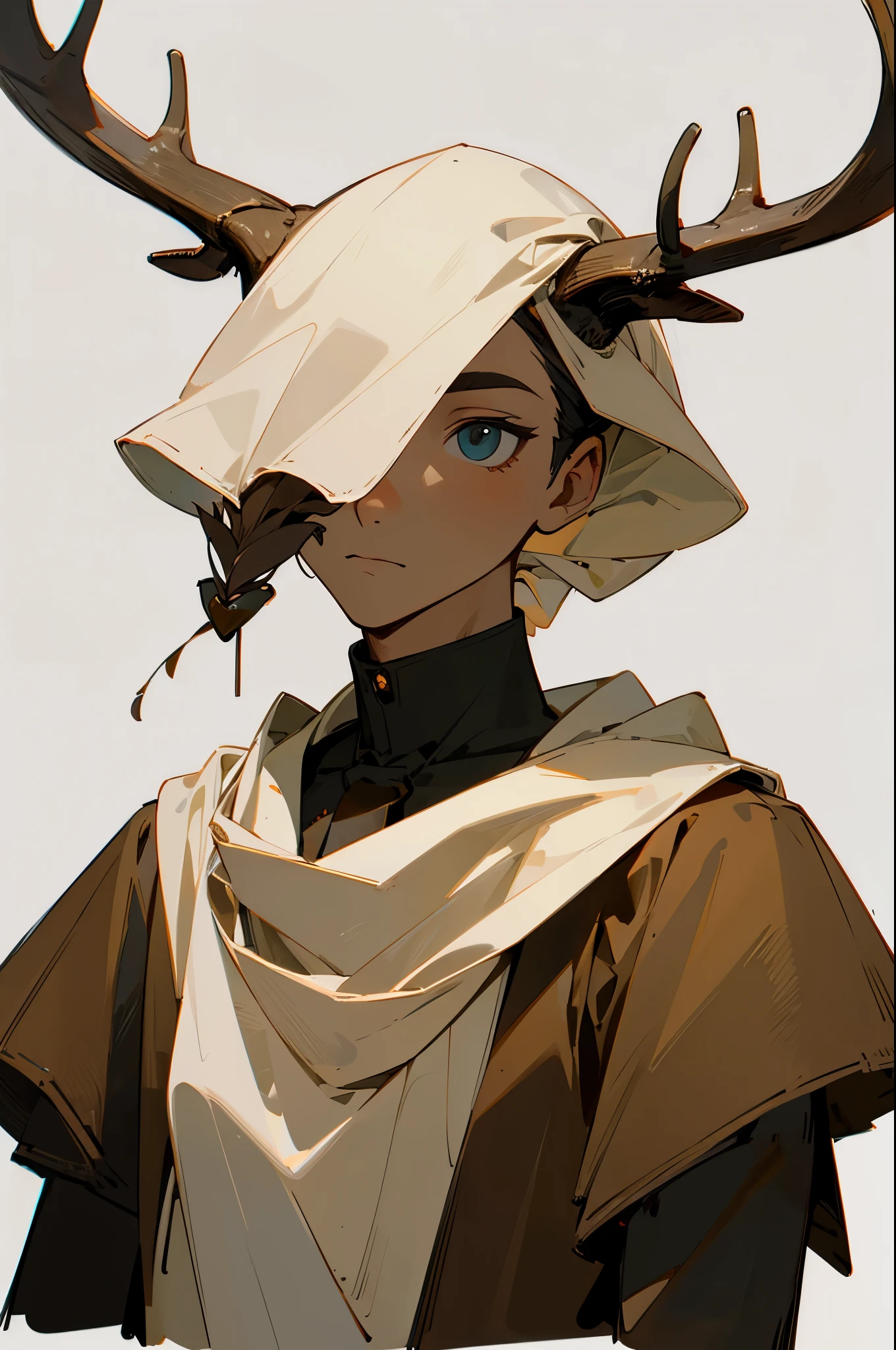 anthropomorphic stag, solo, (simple background:1.3), upper body, best quality, masterpiece,
