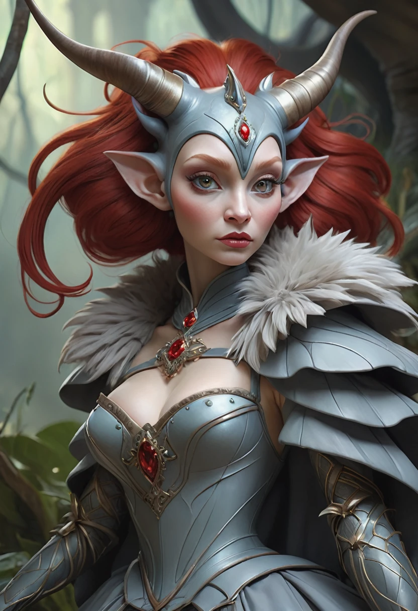 Brian Froud Inspired Gorgeous Alien Creature That Looks Like A Cross Between A Firby And A Rhino Wearing Dress Of Fur. Red Hair. Graceful. Elegant. Ae Inspiring. Official Art, Award Winning Digital Painting, Digital Illustration, Extreme Detail, 4k, Ultra Hd, Rococo, Polished, Intricate, Realistic Fantasy Art, Sharp Focus, Concept Art, Art By Wlop, Artgerm, (2d Vector Illustration)