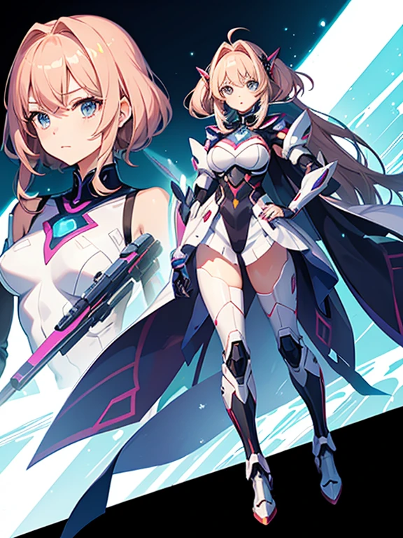 A mother transforms into a hero robot and a daughter transforms into a super robot,
Cute and pretty,
Full Body Shot,
My daughter transformed into a weapon、My mother has it