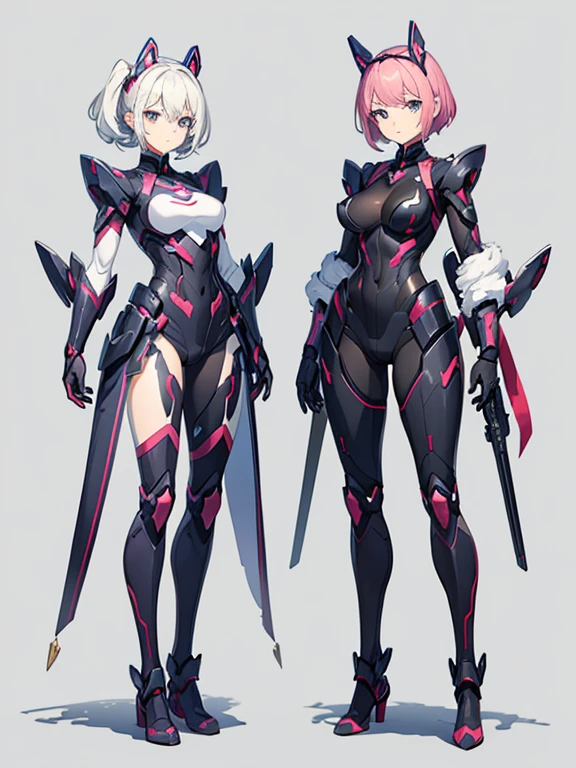 young woman, curvy body, 5 armor variations, Science fiction, character and armor design, sexy costumes