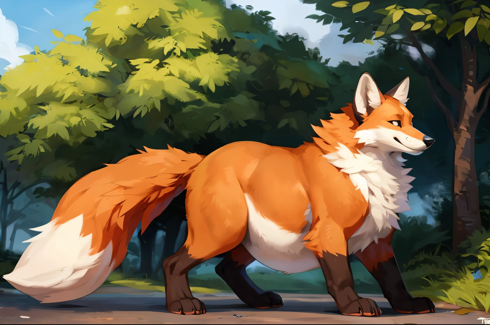 4k ultra quality, 4k full body view,(ultra high detailed body),((feral)) fox,by mystikfox61, by glitter trap boy,feral paws, by bebebebebe,by morethreedee, by seibear,(thick thigh),(chubby thigh),thicc thigh,thick legs,chubby legs,thicc legs,massive butt,enomorous thigh,massive thigh,massive legs,thick lower legs,wide legs,(detailed thigh),(wide thigh),fluffy belly sharp nails,((sfw)),(ultra detailed face),detailed eyes,big tail,fluffy tail,(detailed tail),enomorous tail,bigger tail,huge tail,volumetric light,muscle legs,big paws,(thick paws),fluffy paws,furry paws,enomorous paws,(feral focus), beast,(bigger lower body),(long legs),side view,master works, super fine, 4k resolution, high quality,high picture detail,dark fantasy,illusory engine, Masterpiece,dire fox,faint lighting,in a park,shiny fur,(feral) belly,charming (feral) body,chubby (feral) body,detailed belly,enomorous belly,ultra hyper belly,ultra bigger belly