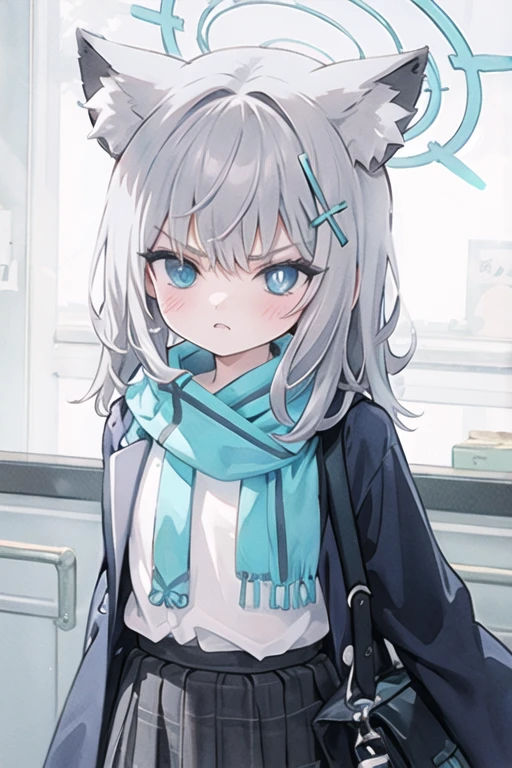 shiroko_bluearchive,beast ears,looking at viewer, tsundere, a little bit angry