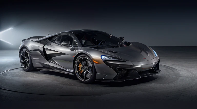a grey sports car is shown in a well lit room, mclaren, mclaren f1, supercar, with sleek lines and a powerful, orange lights underneath the car, majestic and futuristic, chiron, ultra render, automotive photography, crisp smooth lines, hq 4k wallpaper, sleek flowing shapes, inspired by João Artur da Silva, concept matte, sportscar, hyper real render, super car