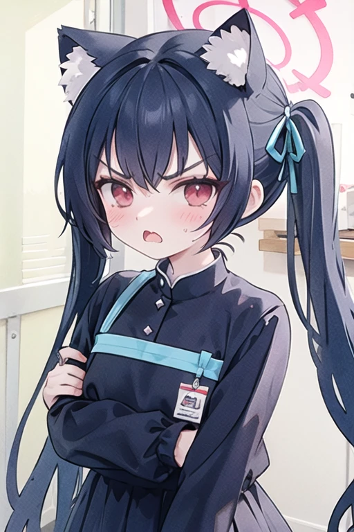 serika_bluearchive,cat ears,looking at viewer, tsundere, a little bit angry