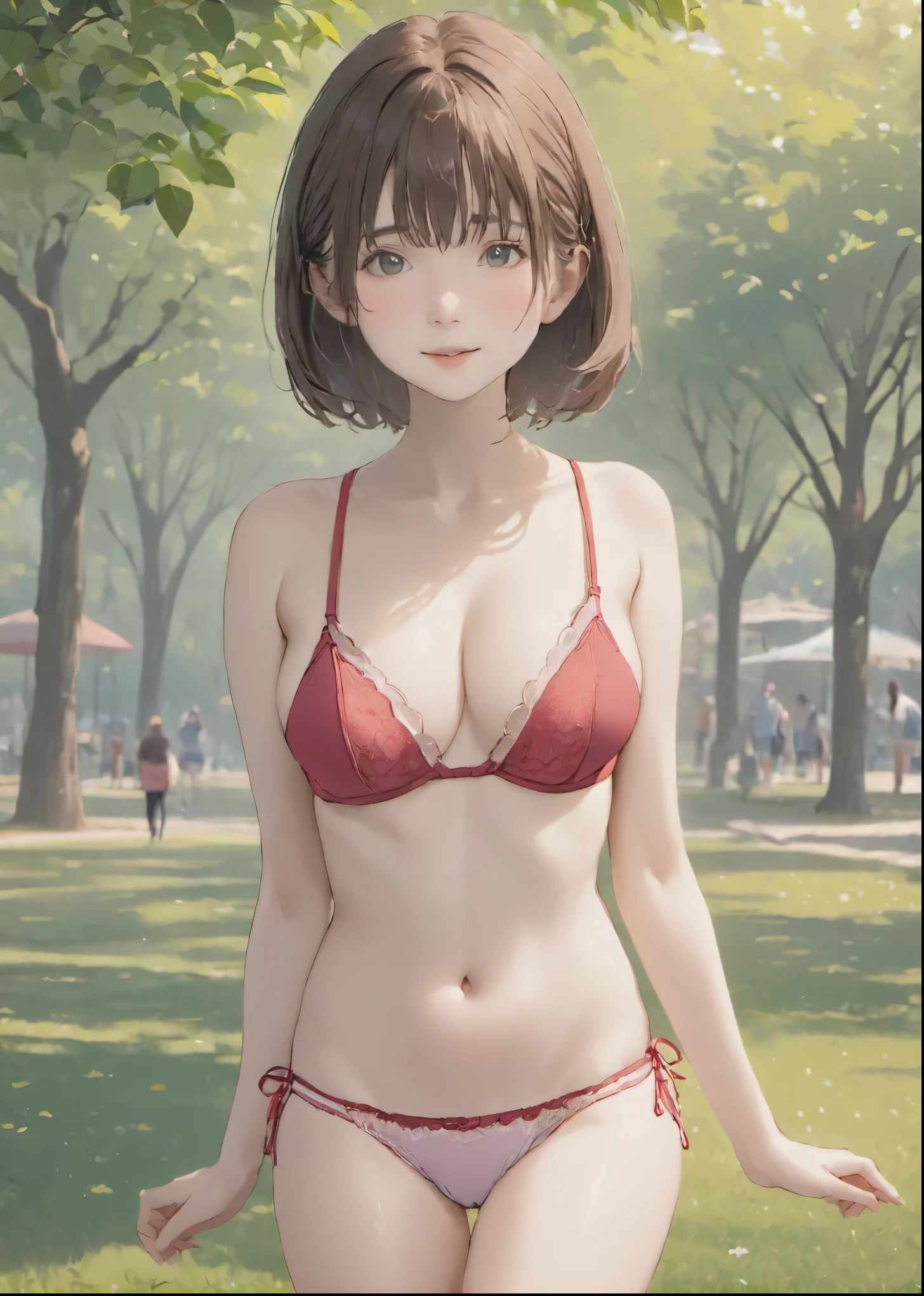 ((photorealistic background:1.5)),((Gravure idol pose:1.5)), (Small breasts:1.1), at the park, cute, Little, ergarteners, 5 heads, , (masterpiece, highest quality, 4K:1.2), ((One girl;1.3)), ((alone:1.0)), Beauty, cute, ((Sexy Underwear:1.3)), ((Thin panties:1.3)) , 