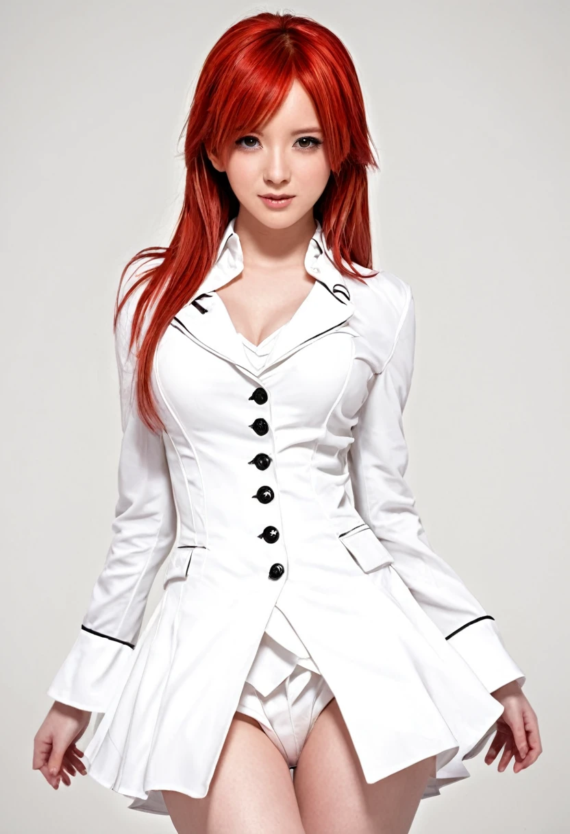 A young woman who uses red hair magic white clothes black details manga style Mága hd