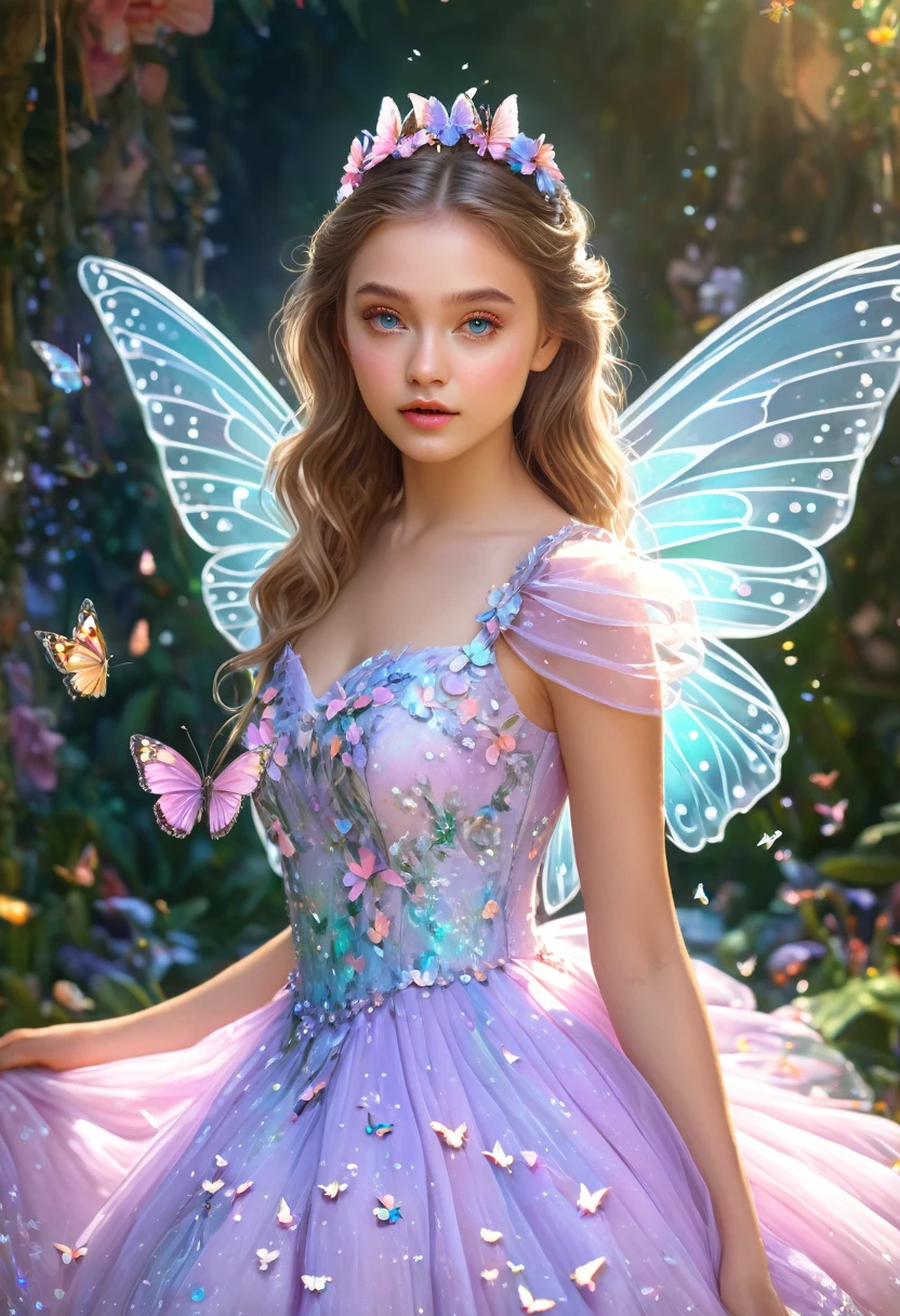 photo Britney Spears ,l,texture 4K, high quality, full body, beautiful hair, 8k picture, high image quality, fairy dress, with big fairy wings, super realistic, elegant, sexy, with accessories, flower background