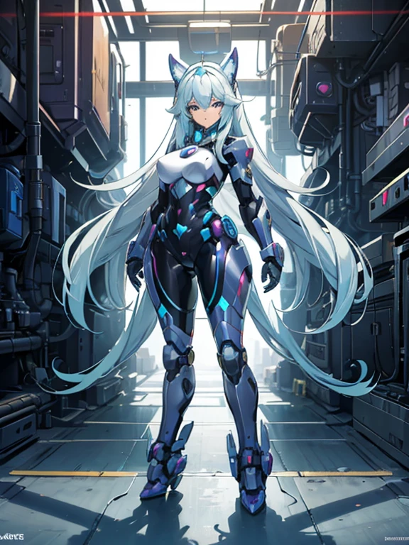 A woman who transformed into a hero robot and her pet who transformed into a support robot, Cute and pretty, Full Body Shot, A pet combines with a woman to become one invincible female robot, Before after