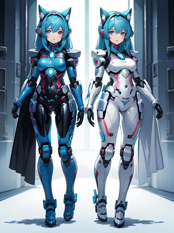 A woman who transformed into a hero robot and her pet who transformed into a support robot, Cute and pretty, Full Body Shot, A pet combines with a woman to become one invincible female robot, Before after