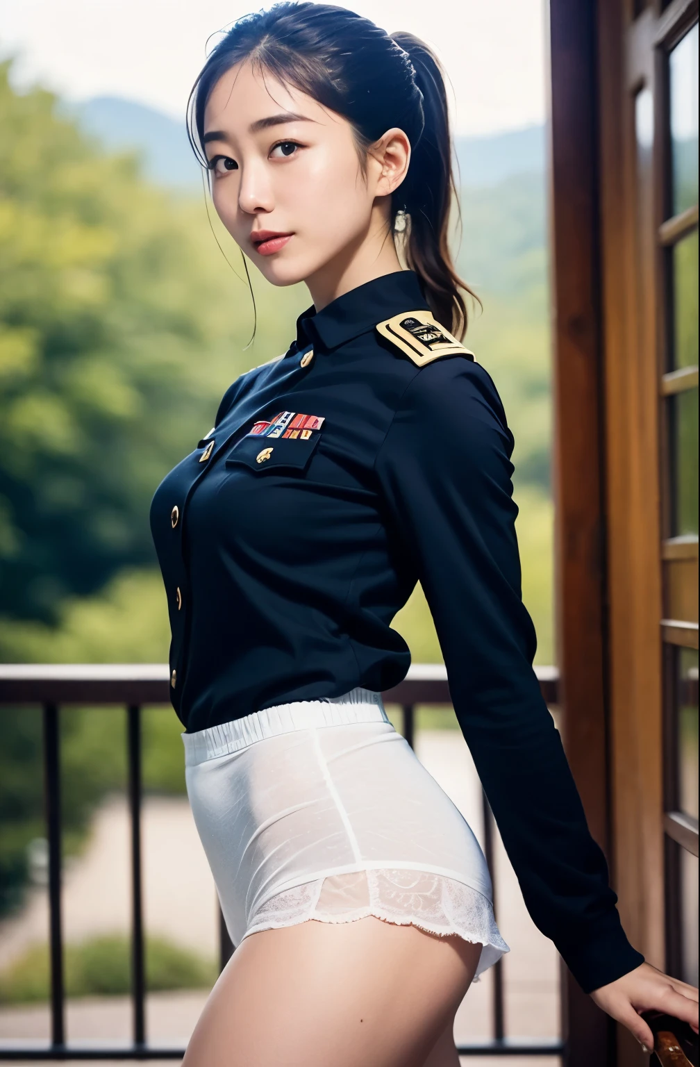 Actual photo、Highest imYear quality、Realistic、Beautiful woman、Beautiful thighs、Beautiful Face、本当の私は何Yearも、federal army uniform miniskirt、ponytail、Yuriko Yoshitaka、 Japanese female、Zuo々Ki Nozomi:1.4、pretty girl、White pantiesが見える、1６Year、（White panties:1.3）、Ultra mini skirt、Beautiful thighs、White panties、ピンクのミニスカートがめくれてWhite pantiesが見えてる