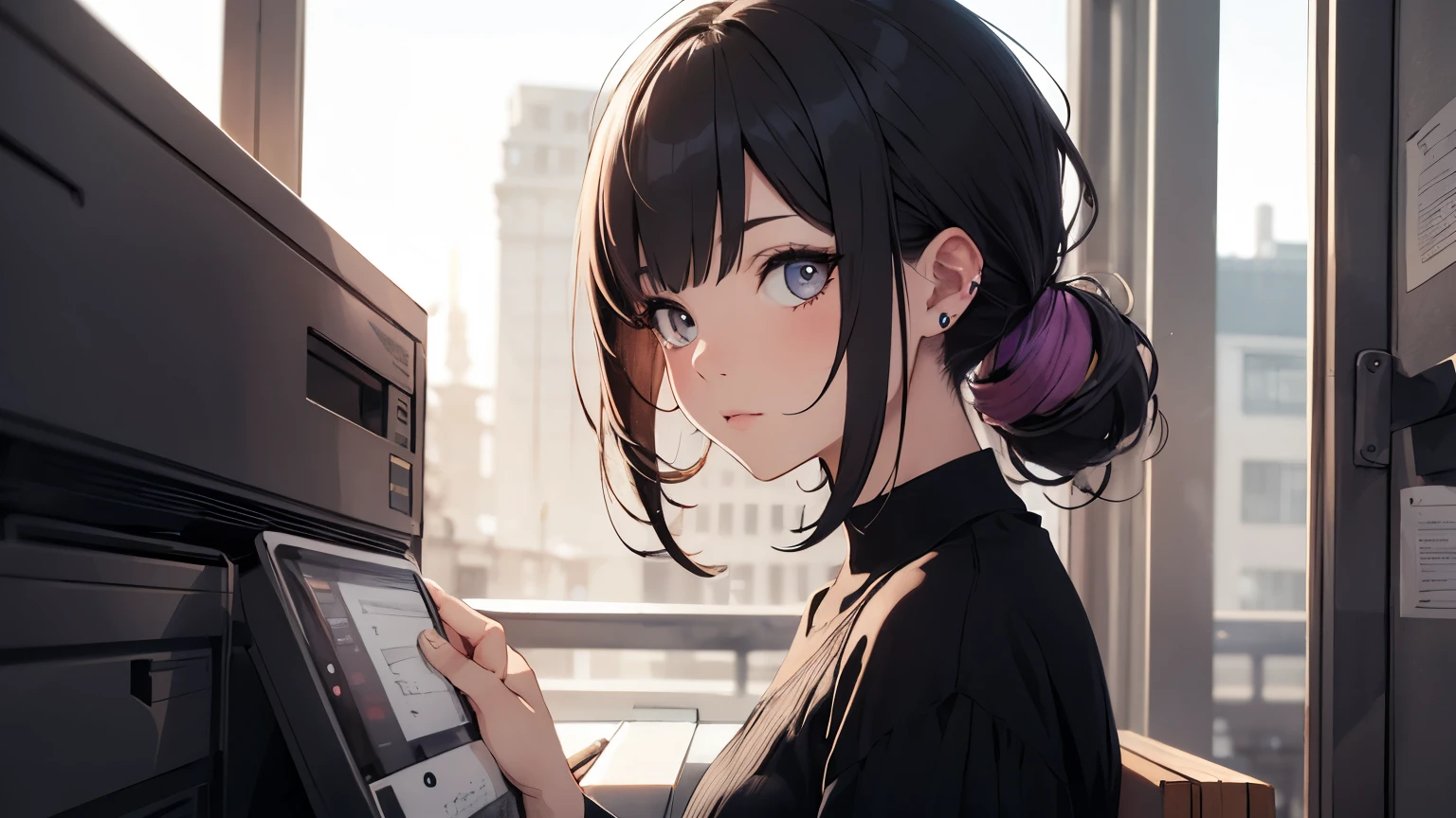illustration, 1 girl, hair color, Bangs, Hairstyle Fax, Eye, environmental change