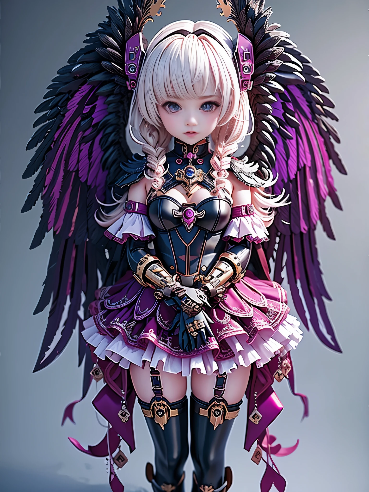 (masterpiece,Best quality),Intricate details,1girl,solo,Tentacle hair,Mini Wing,Halo,Single thigh,Detached single sleeve,Gloves,Mecha娘,,Gundam,Mecha,Tights,Enhanced Set,Mechanical Parts、joint、helmet、Full set of armor